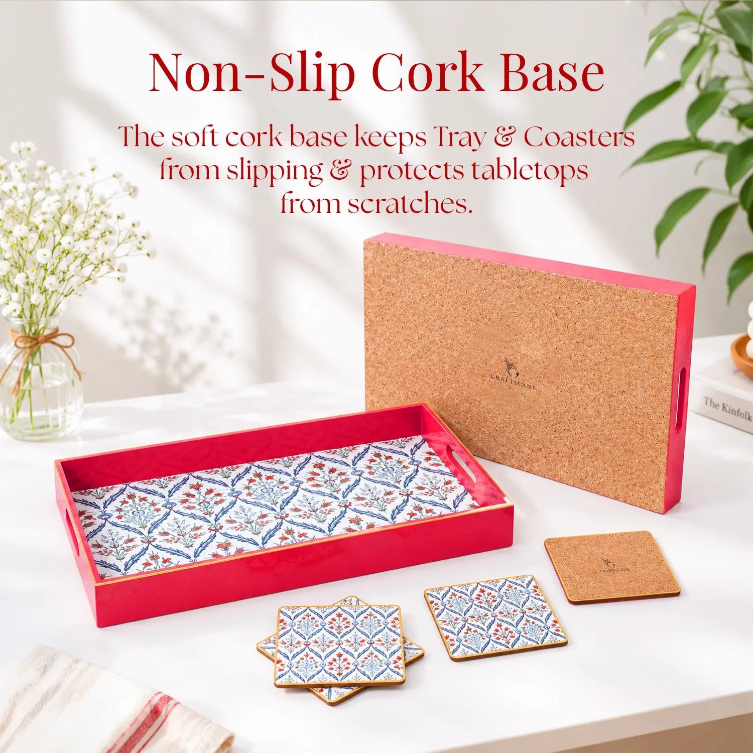 Your Signature Style ~ 15" x 10" Handcrafted Turkish Flowers Serving Trays with 4 Coasters