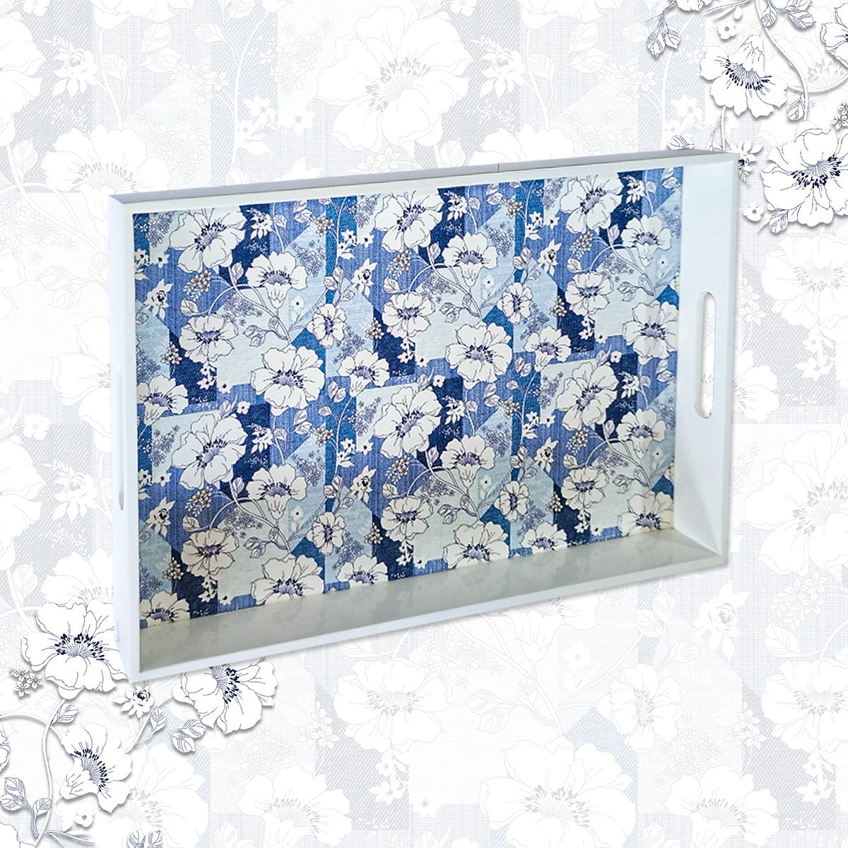 Your Signature Style ~ Handcrafted White Petal Splendor Serving Trays 15x10 Inch