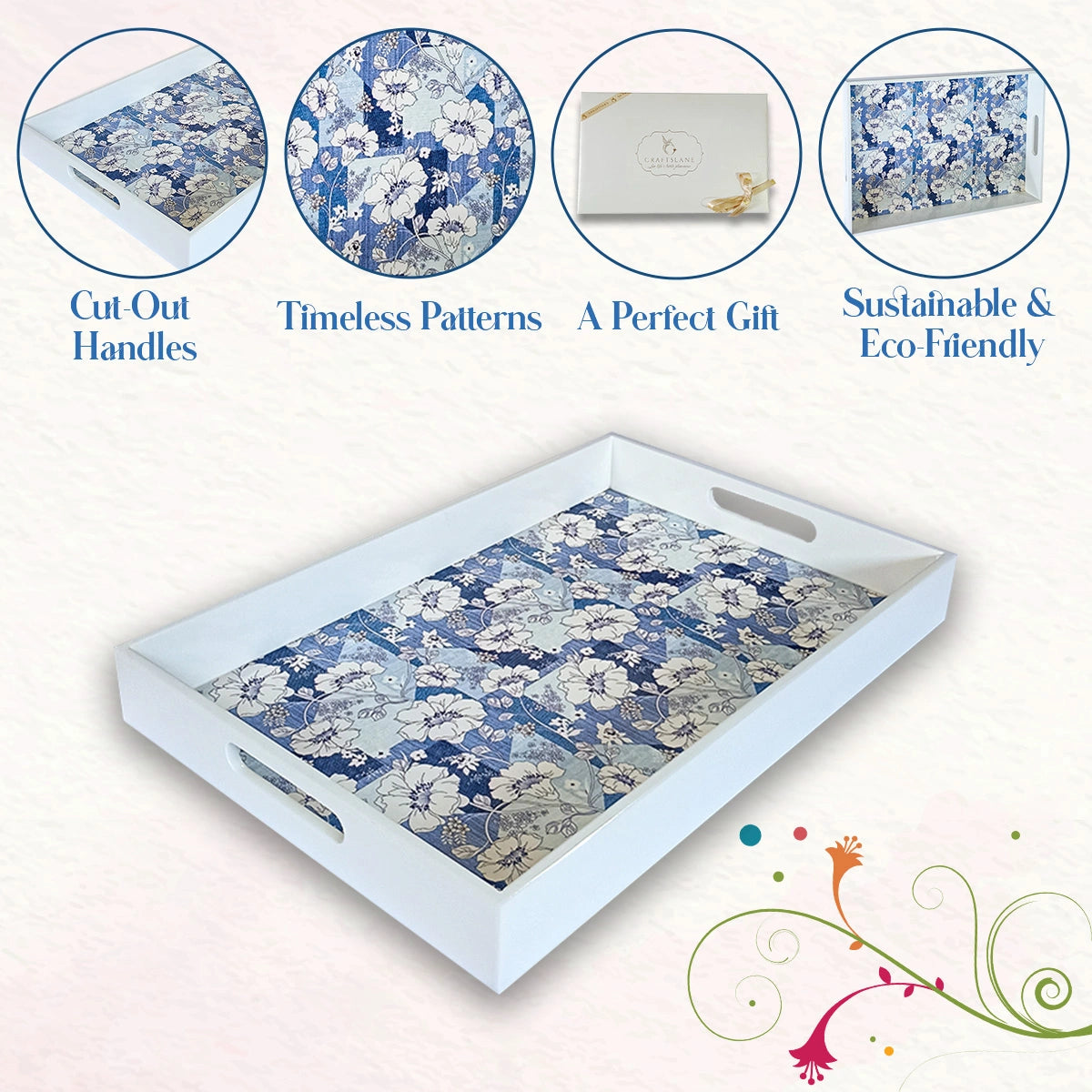 Your Signature Style ~ Handcrafted White Petal Splendor Serving Trays 15x10 Inch