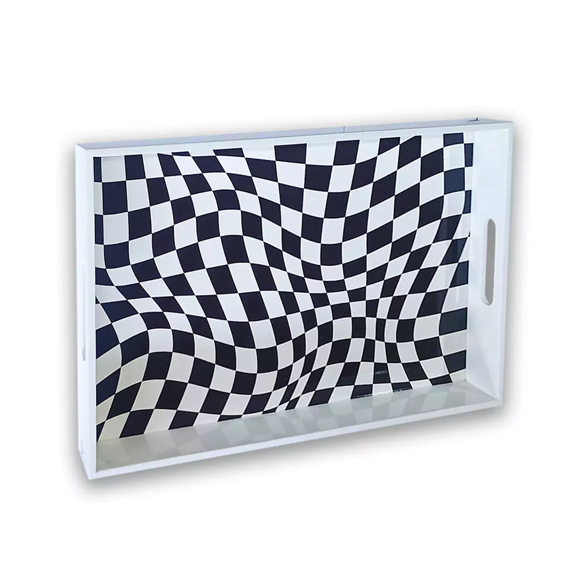 Twisted Checkers Handcrafted Signature Wooden Serving Tray 15x10inch