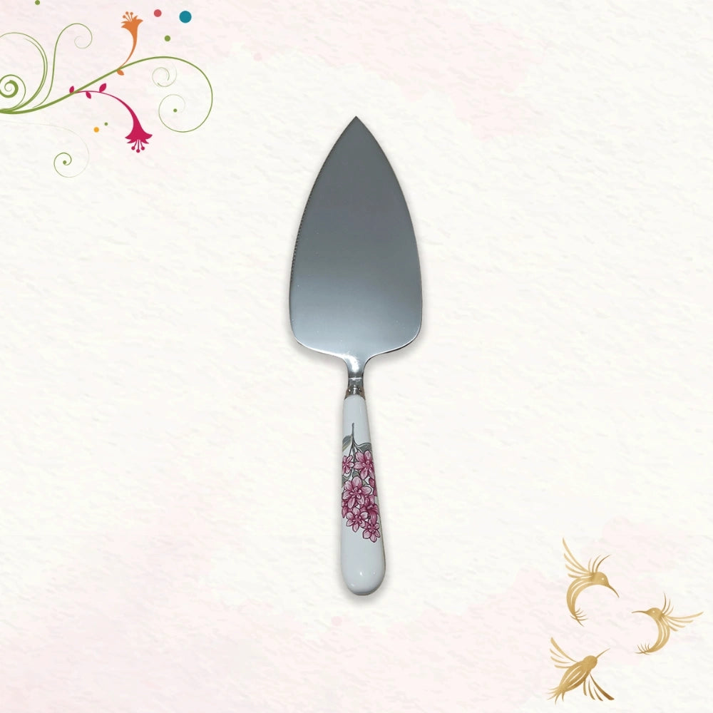 Charming Florals Cake Server | Premium Stainless Steel with a Ceramic Handle