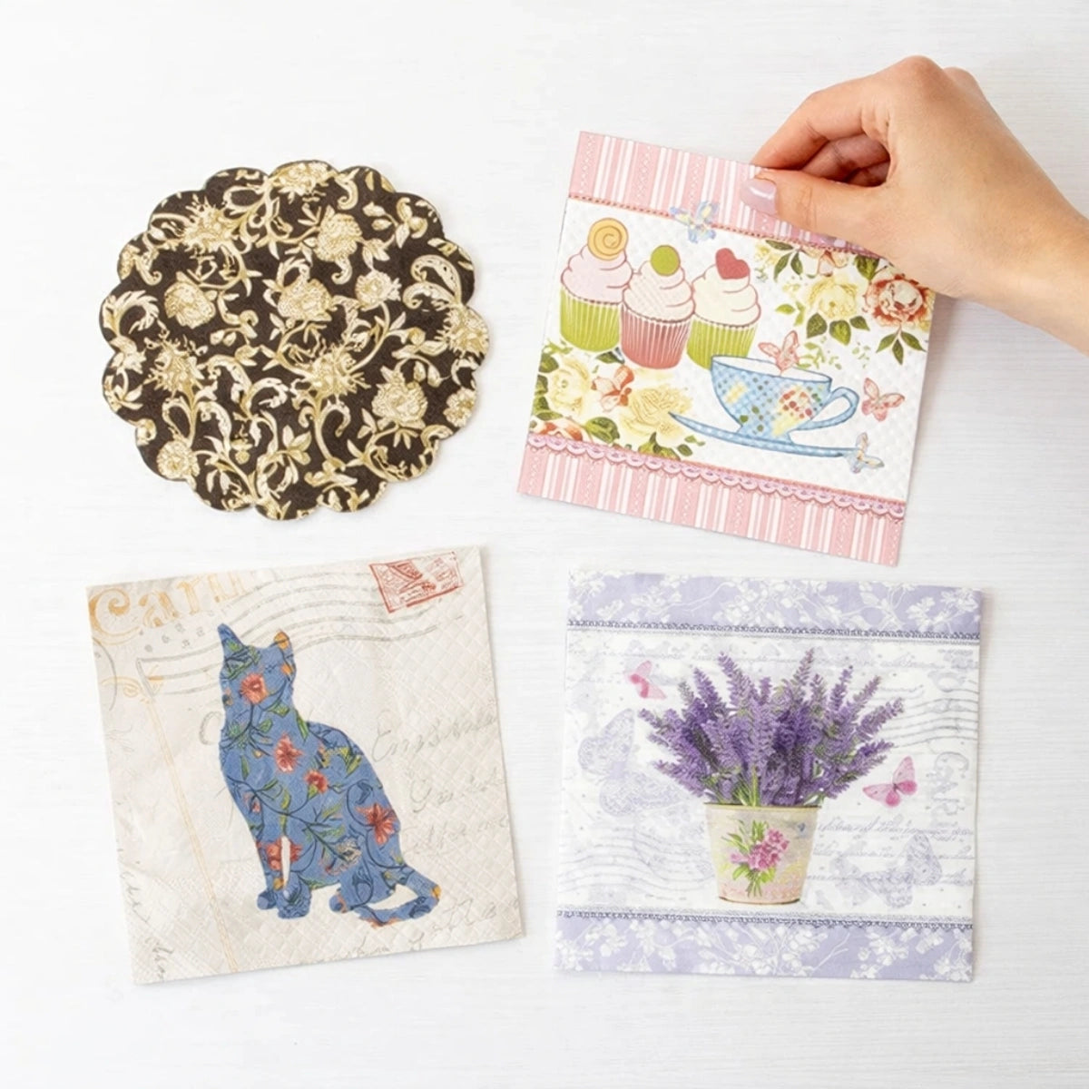 Assorted ~ A Set of 4 Paper Napkin Packs (20 in each, 6.5" x 6.5" folded)