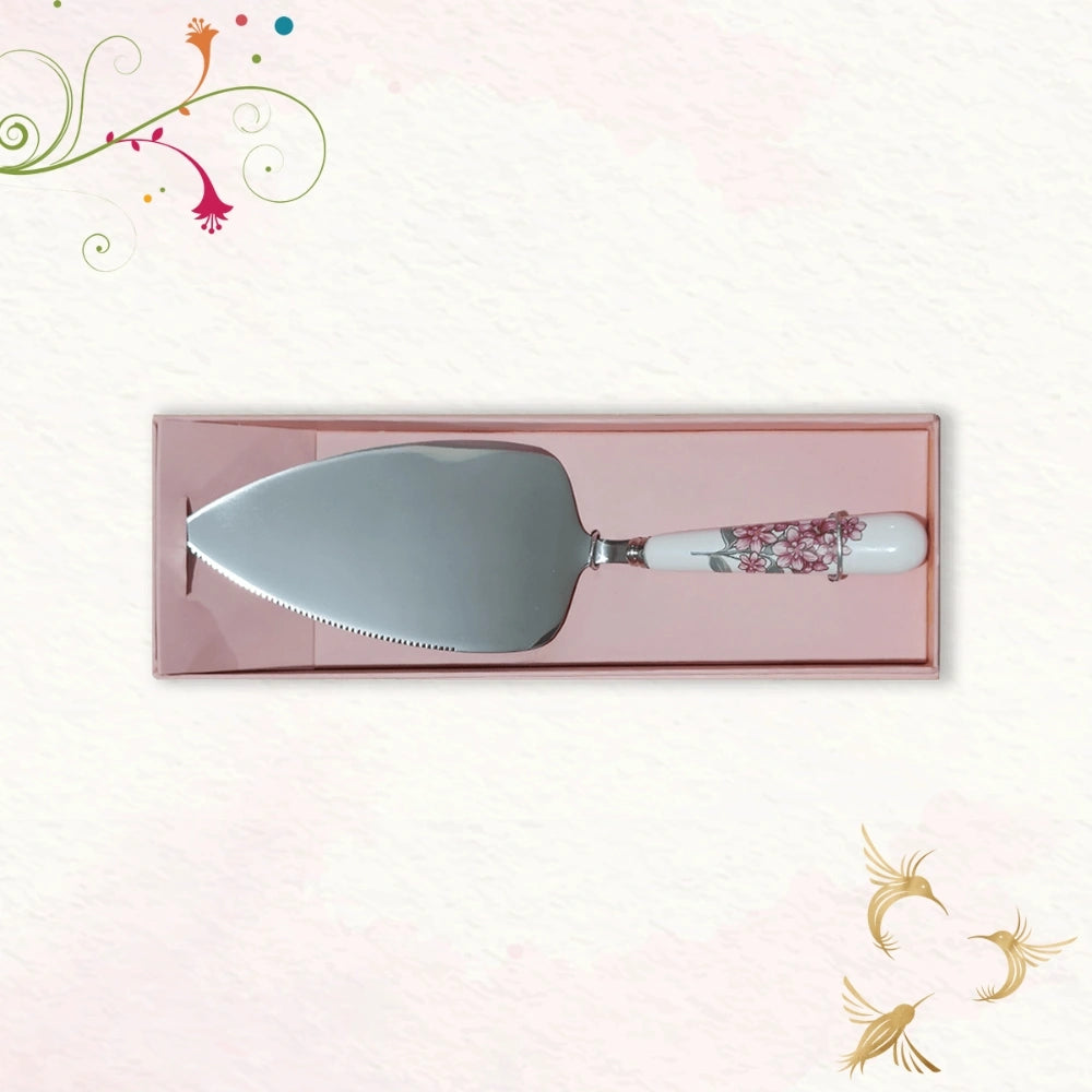 Charming Florals Cake Server | Premium Stainless Steel with a Ceramic Handle
