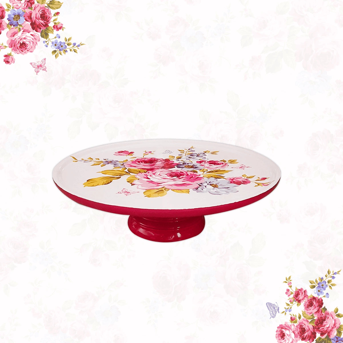 Pink Roses & Purple Forget-Me-Nots Serving Platters, Pizza Paddles & Chip & Dip Servers