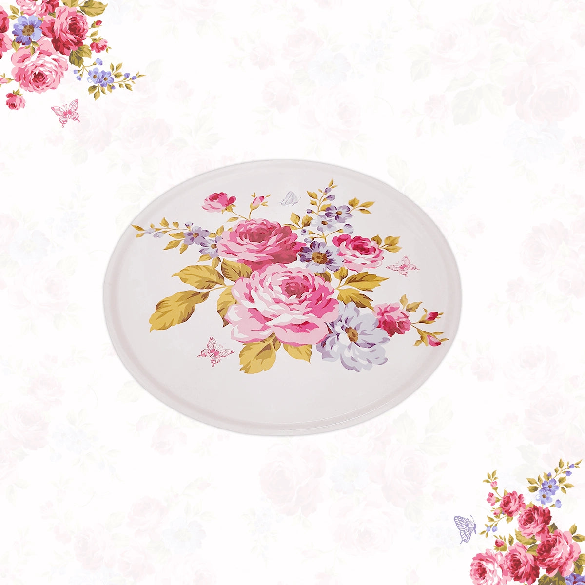 Pink Roses & Purple Forget-Me-Nots Serving Platters, Pizza Paddles & Chip & Dip Servers