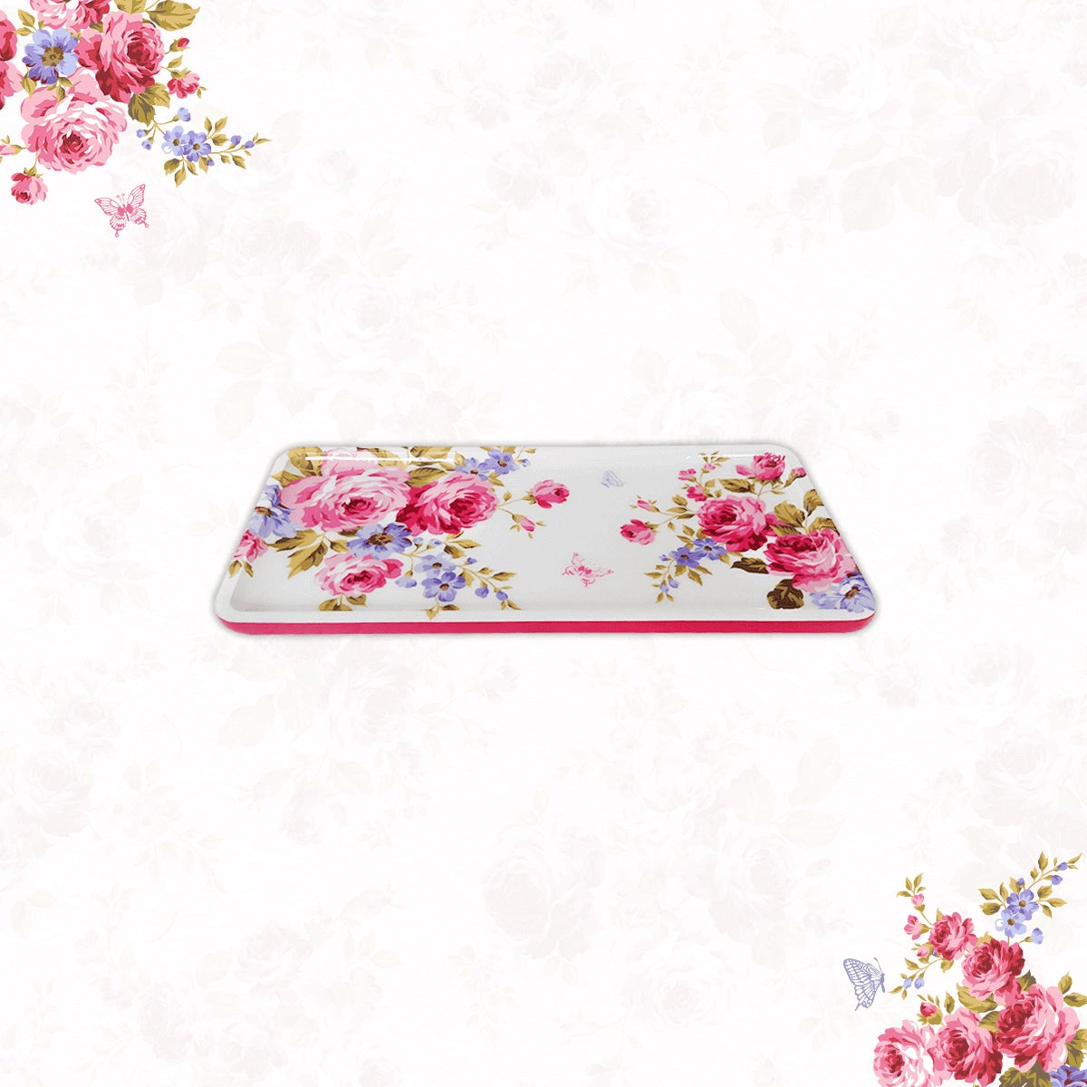 Pink Roses & Purple Forget-Me-Nots Serving Platters, Pizza Paddles & Chip & Dip Servers
