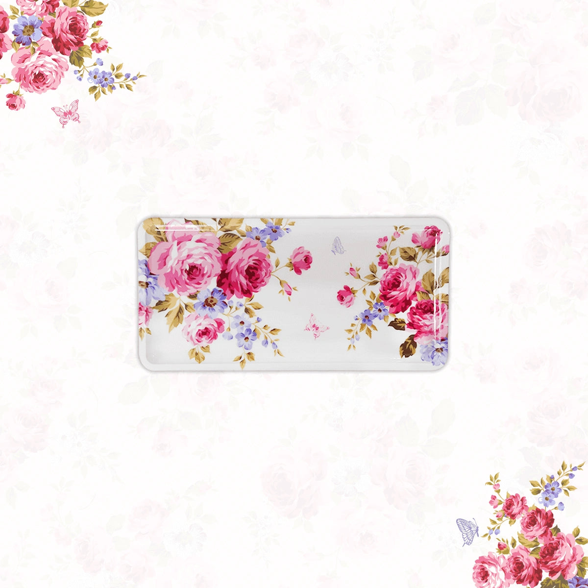 Pink Roses & Purple Forget-Me-Nots Serving Platters, Pizza Paddles & Chip & Dip Servers