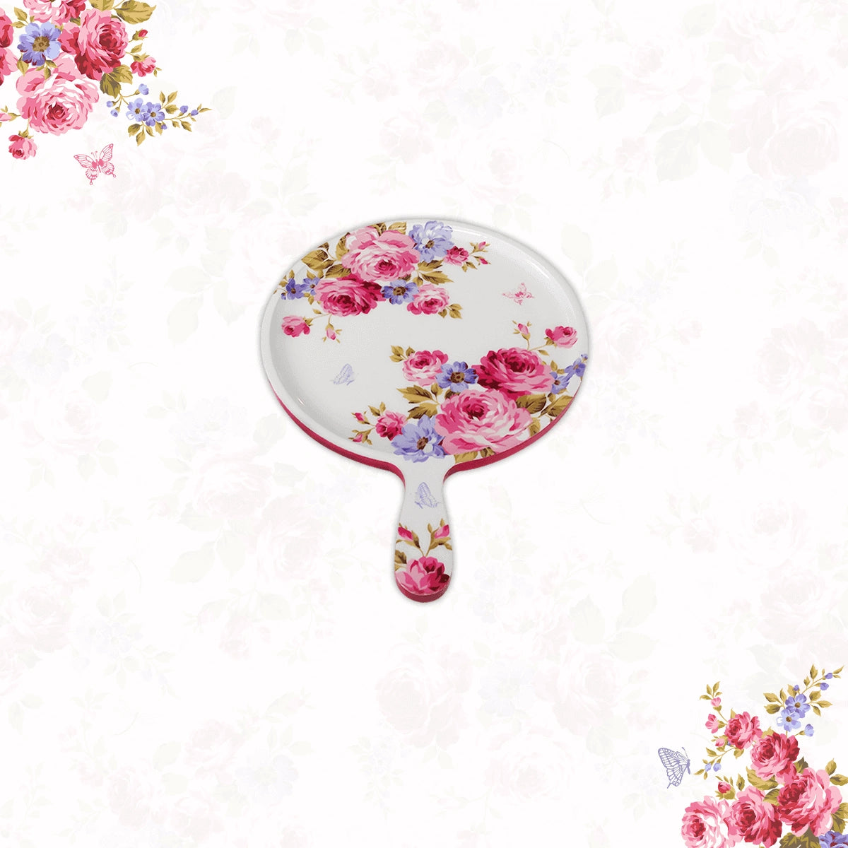 Pink Roses & Purple Forget-Me-Nots Serving Platters, Pizza Paddles & Chip & Dip Servers