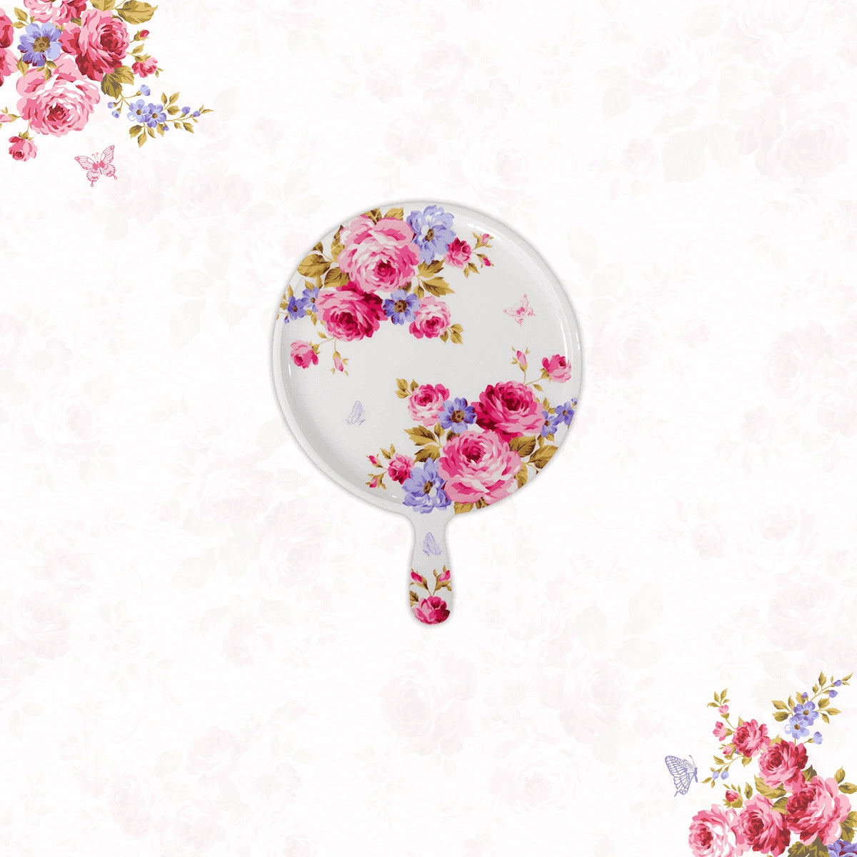 Pink Roses & Purple Forget-Me-Nots Serving Platters, Pizza Paddles & Chip & Dip Servers