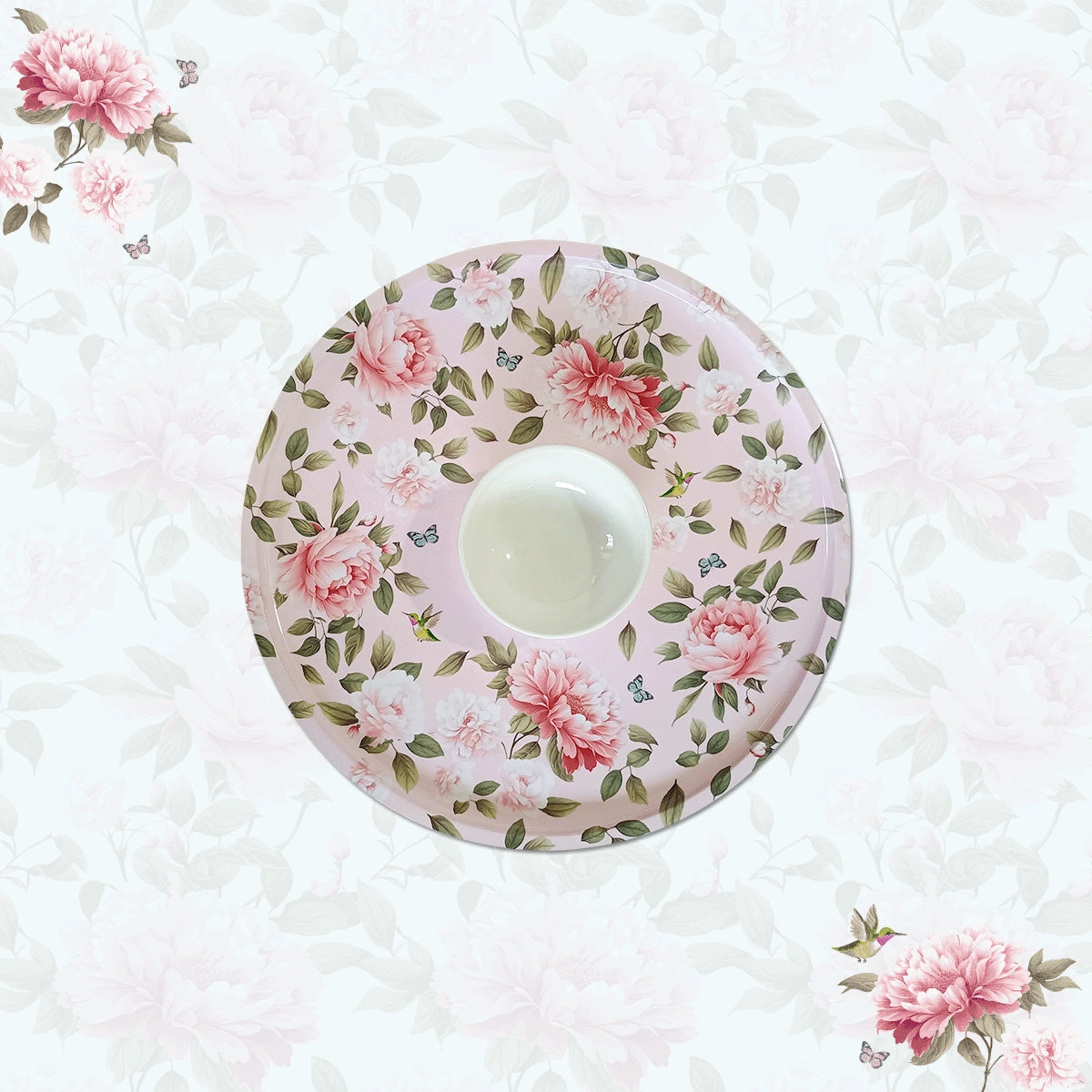 Pink Peonies Chip & Dip Servers, Serving Platters & Pizza Paddles