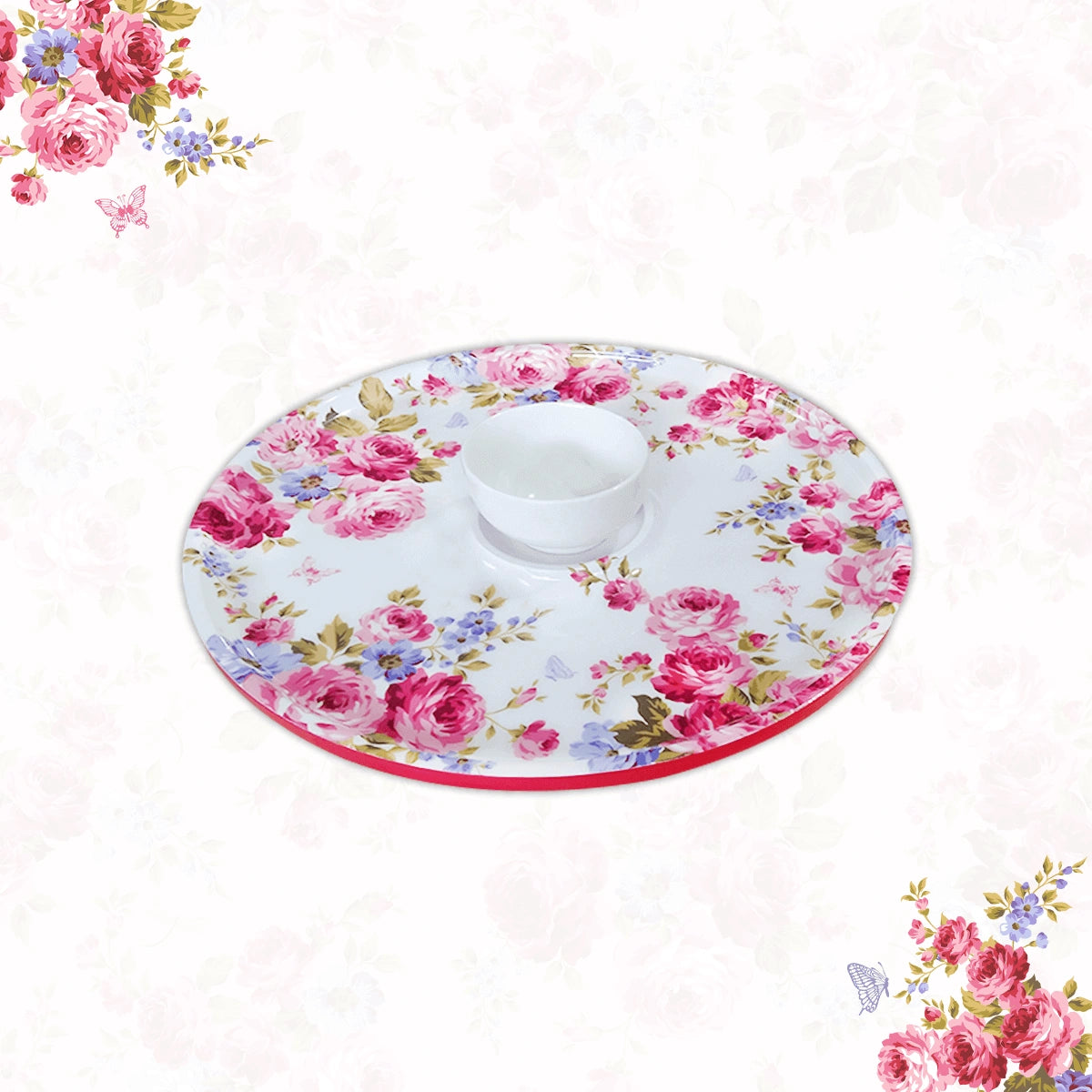Pink Roses & Purple Forget-Me-Nots Serving Platters, Pizza Paddles & Chip & Dip Servers