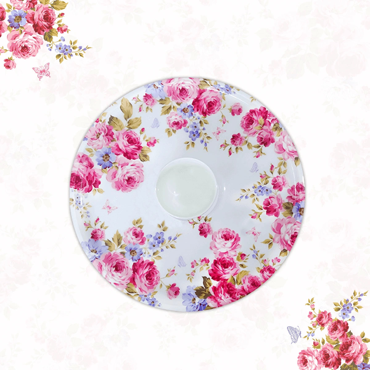 Pink Roses & Purple Forget-Me-Nots Serving Platters, Pizza Paddles & Chip & Dip Servers