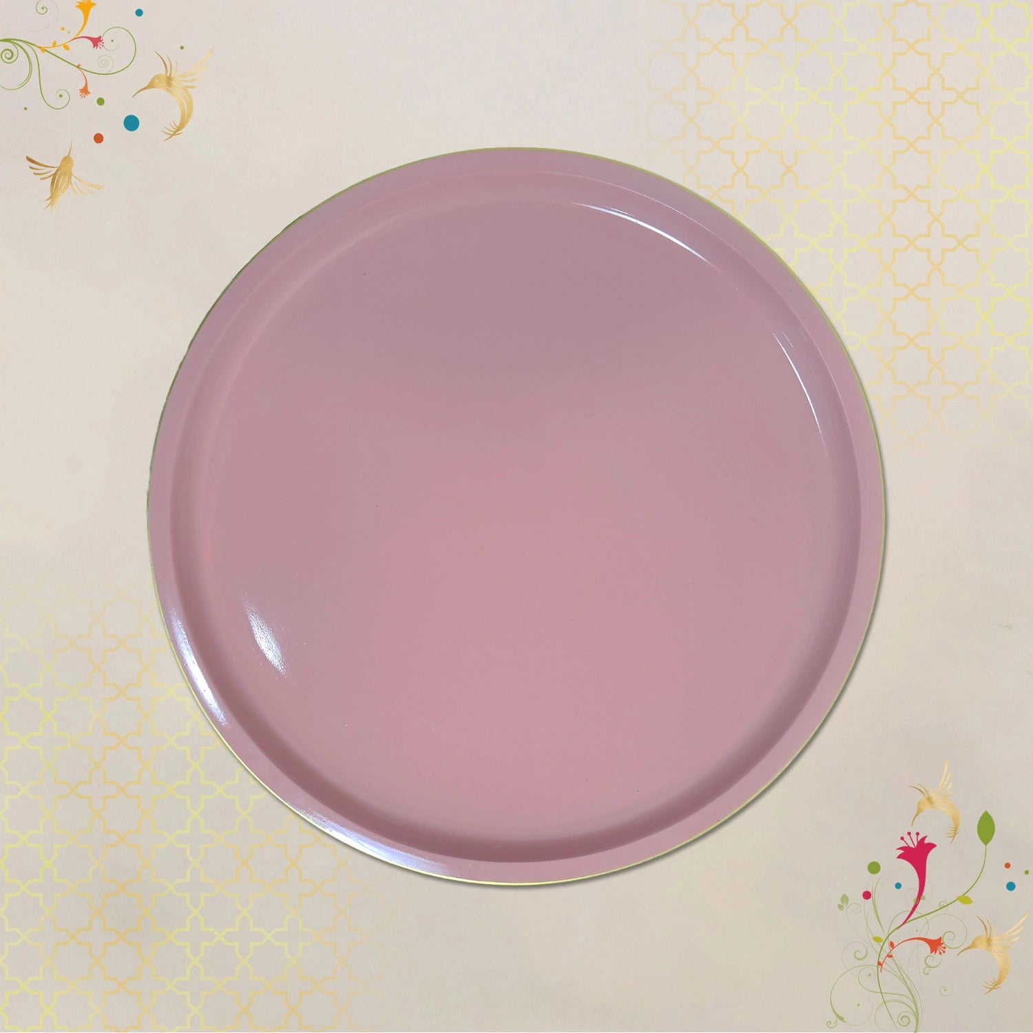 Baby Pink Round Decorative Tray with Gold Trim