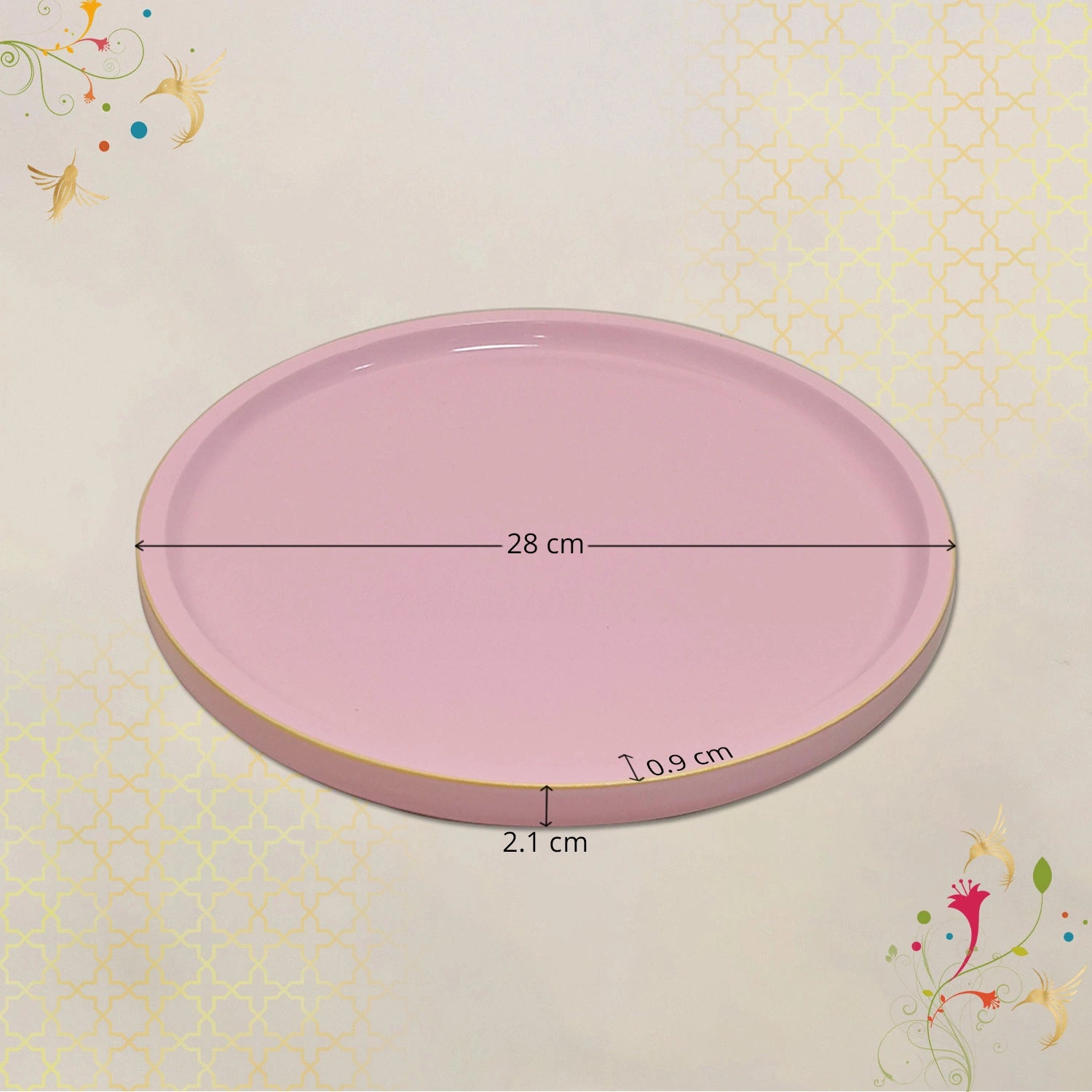 Baby Pink Round Decorative Tray with Gold Trim