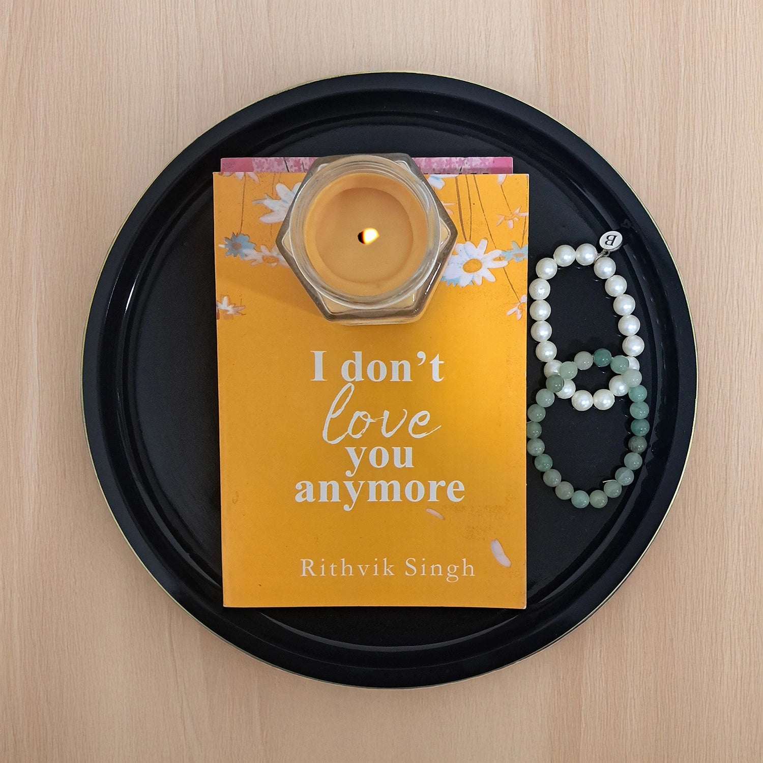 Charcoal Black Round Decorative Tray with Gold Trim