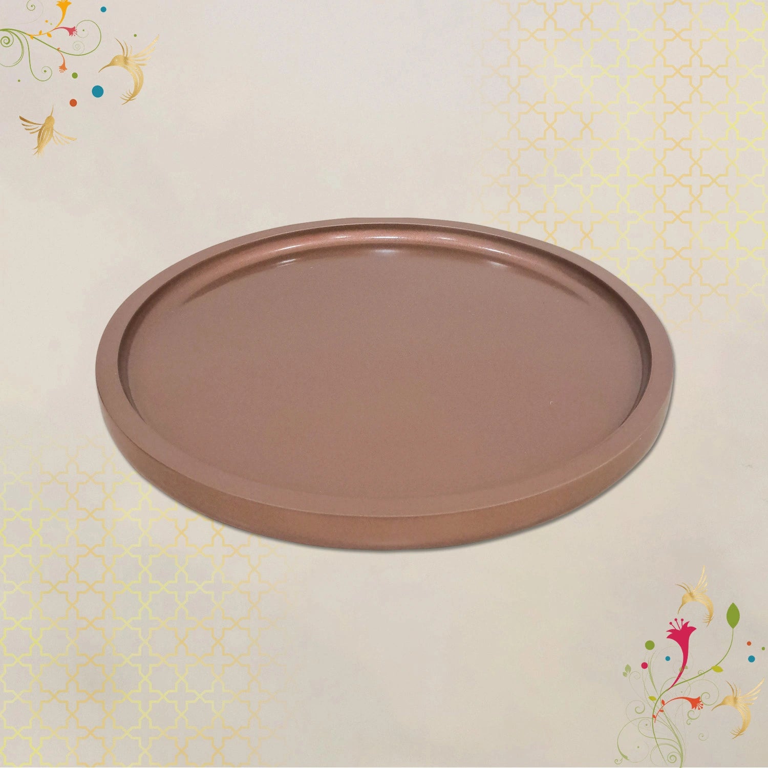 Copper Round Decorative Tray with Gold Trim
