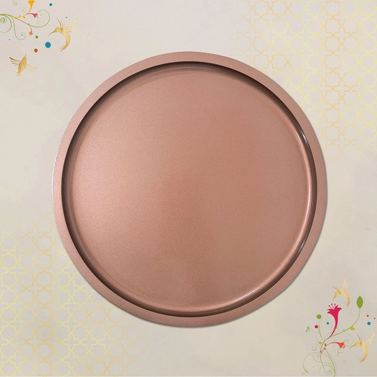 Copper Round Decorative Tray with Gold Trim