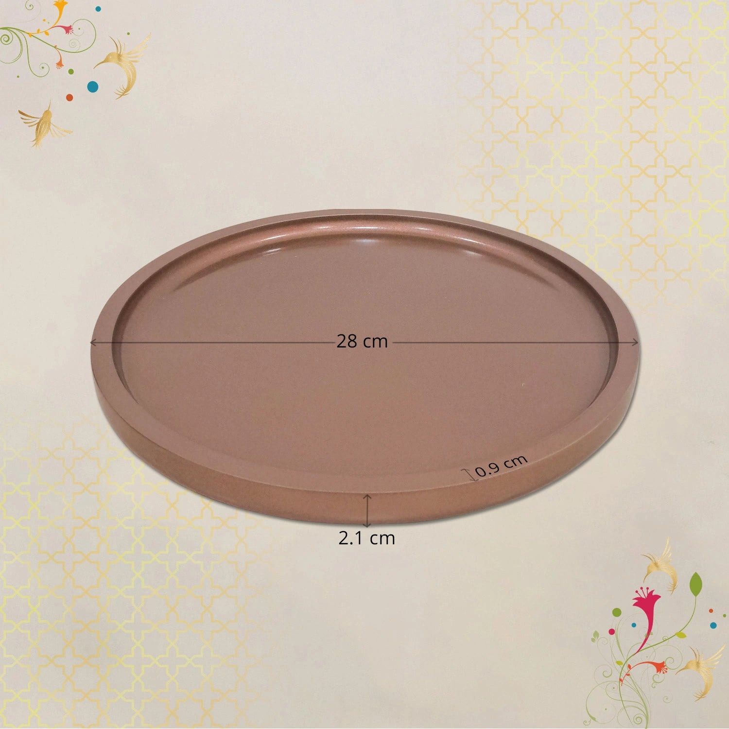 Copper Round Decorative Tray with Gold Trim