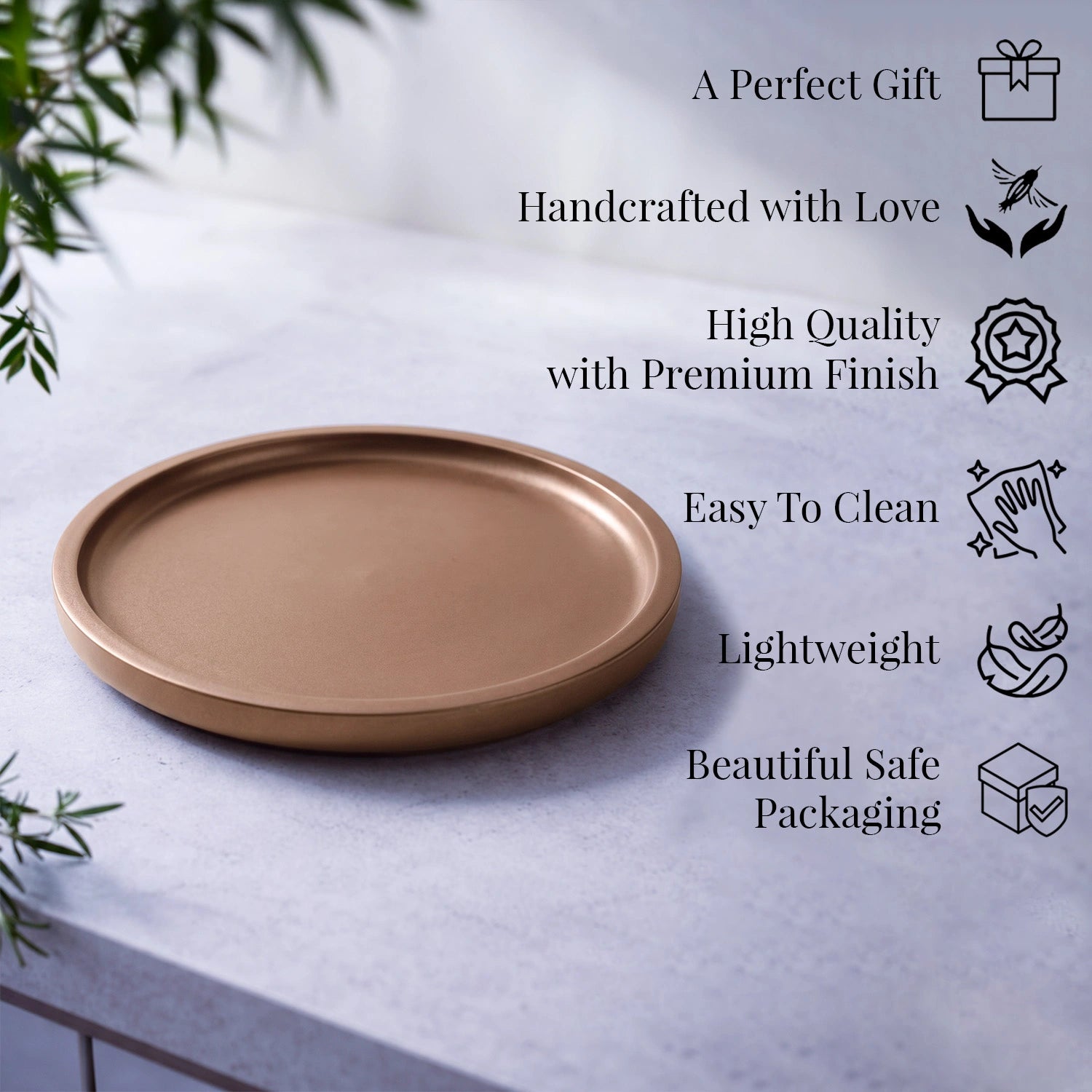Copper Round Decorative Tray with Gold Trim