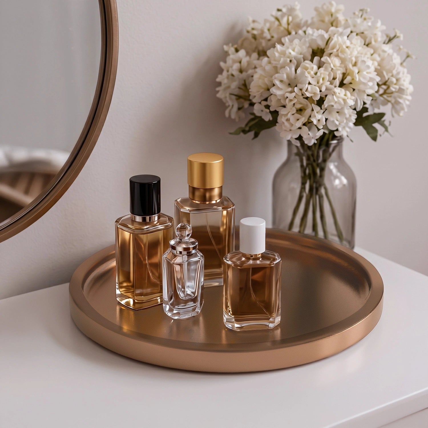 Copper Round Decorative Tray with Gold Trim