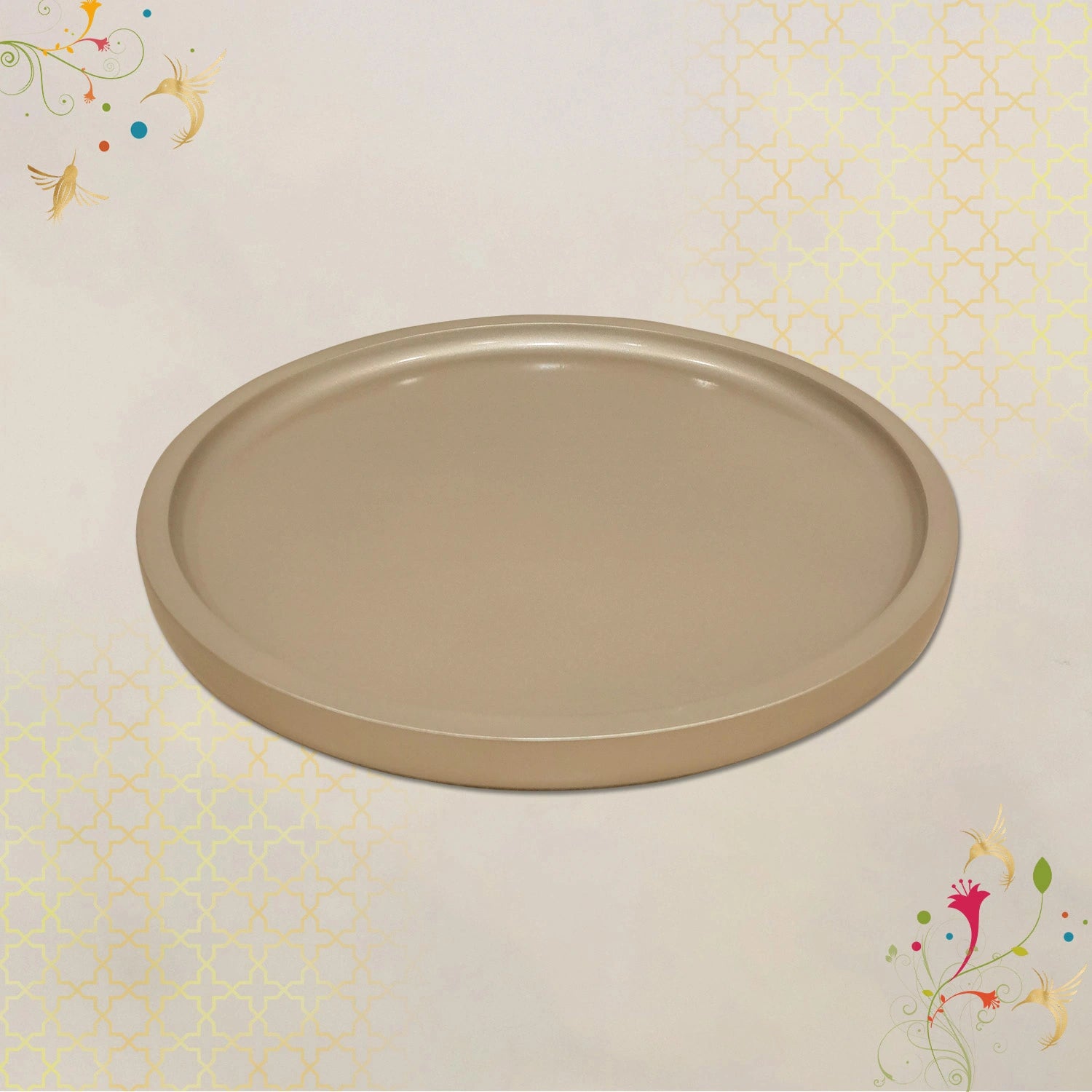 Gold Round Decorative Tray with Gold Trim