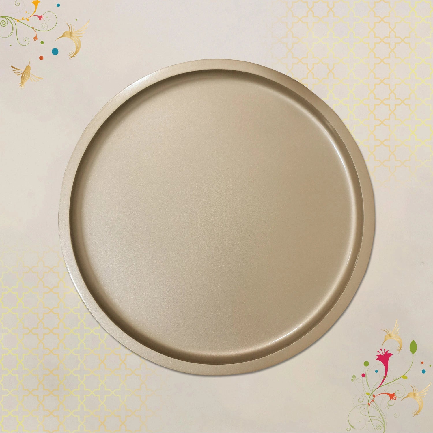 Gold Round Decorative Tray with Gold Trim