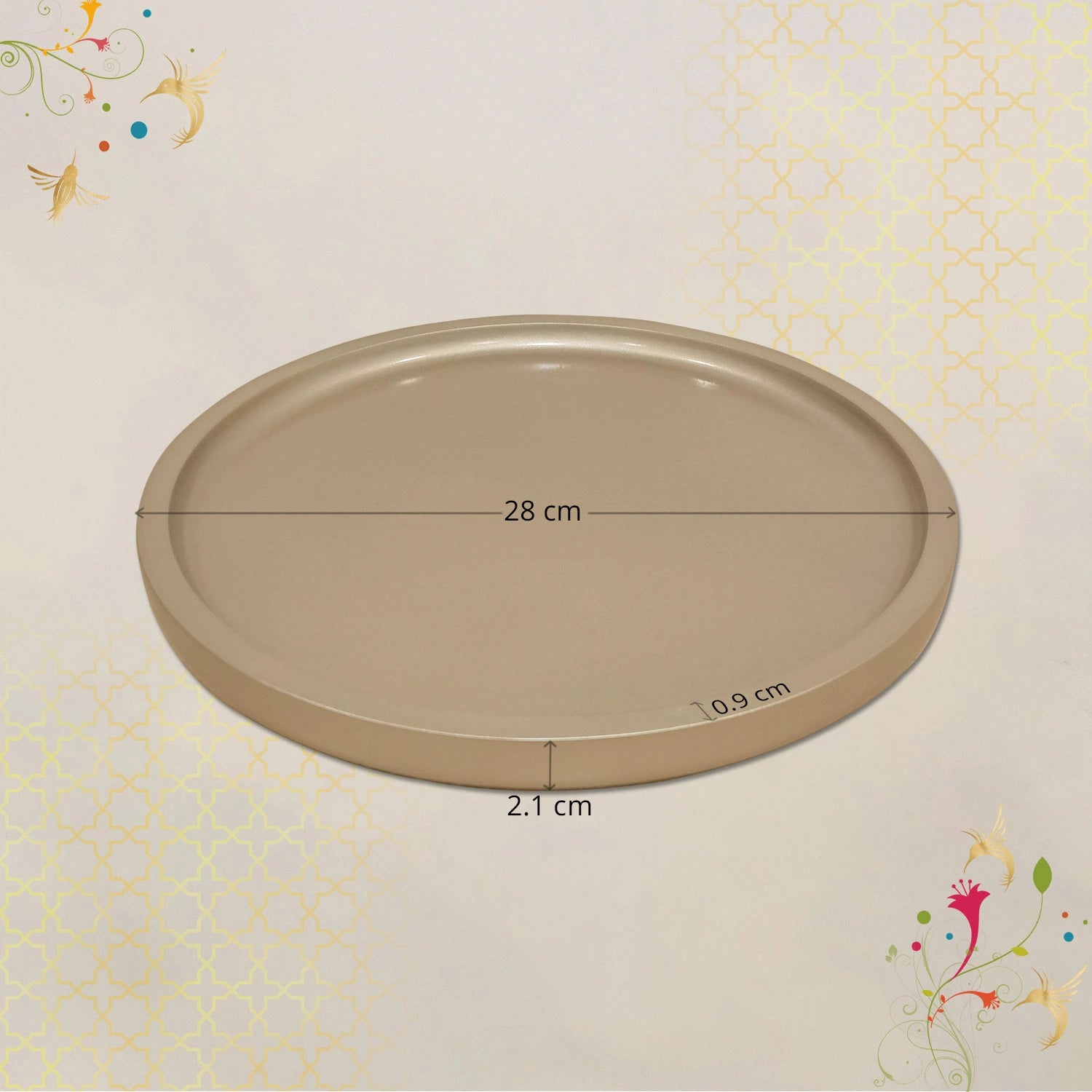 Gold Round Decorative Tray with Gold Trim