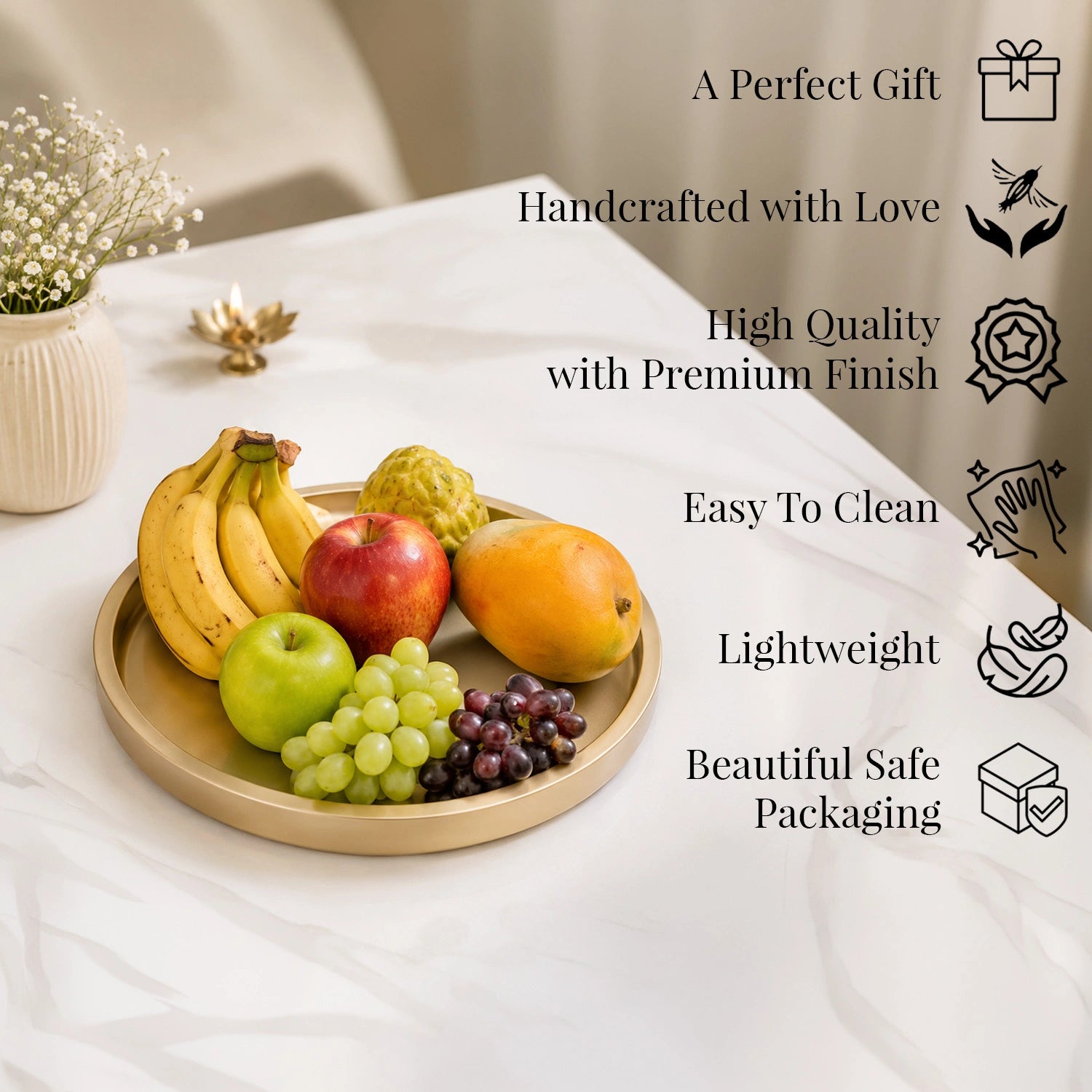 Gold Round Decorative Tray with Gold Trim