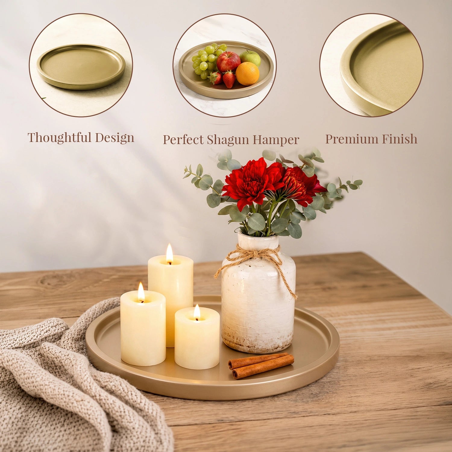 Gold Round Decorative Tray with Gold Trim
