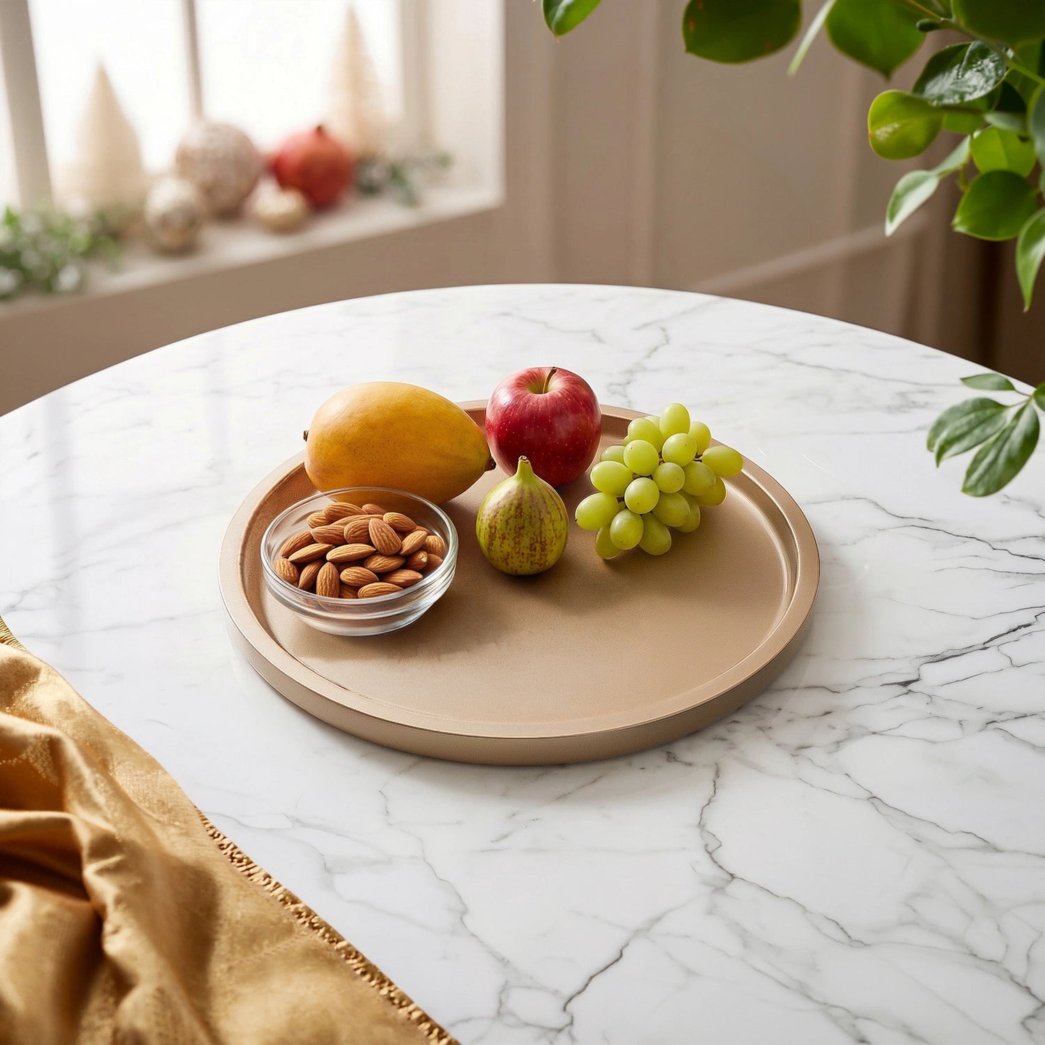 Gold Round Decorative Tray with Gold Trim