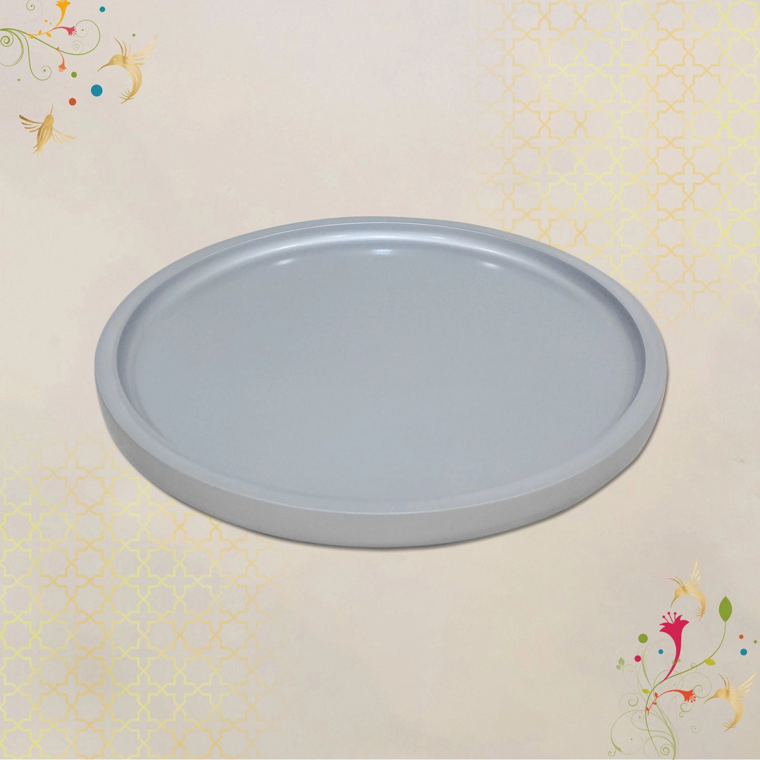 Silver Round Decorative Tray with Gold Trim