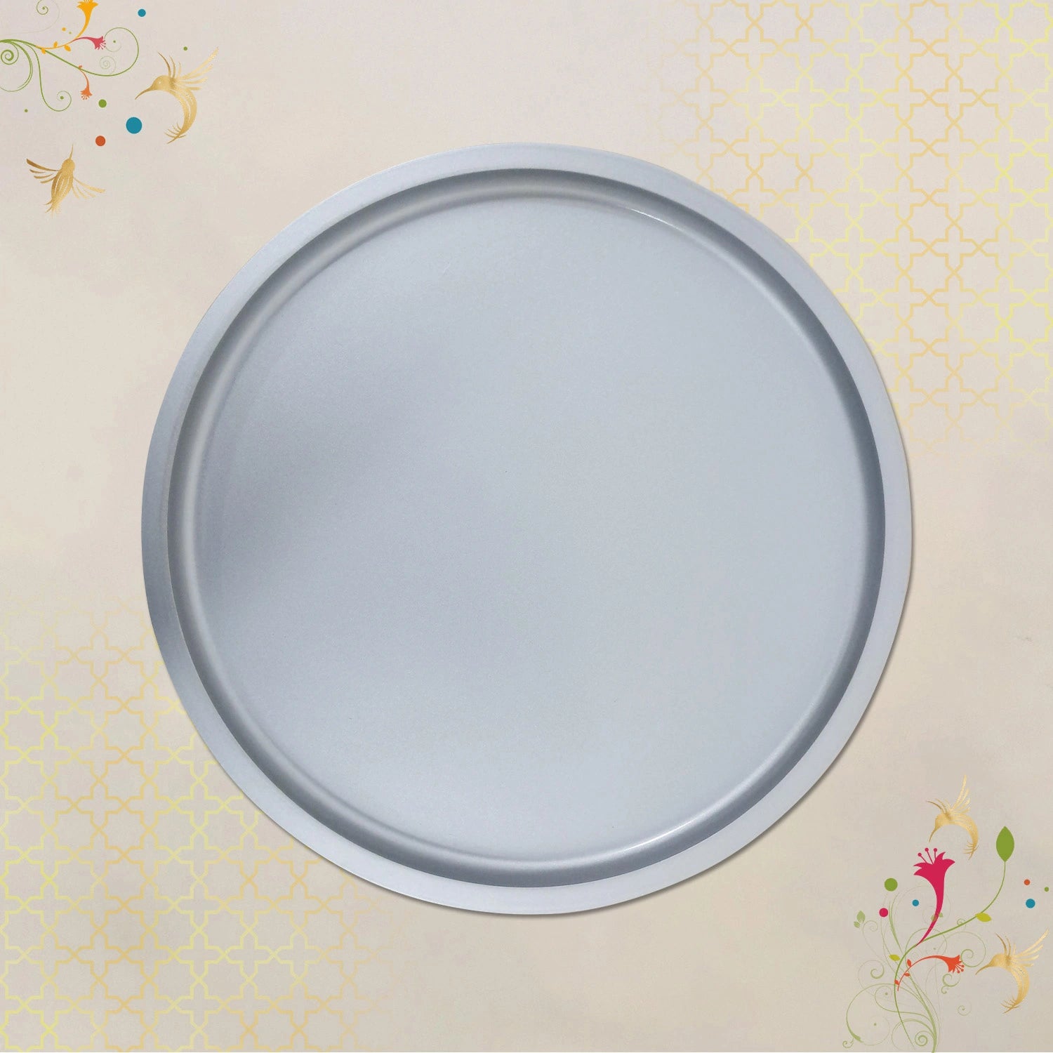 Silver Round Decorative Tray with Gold Trim