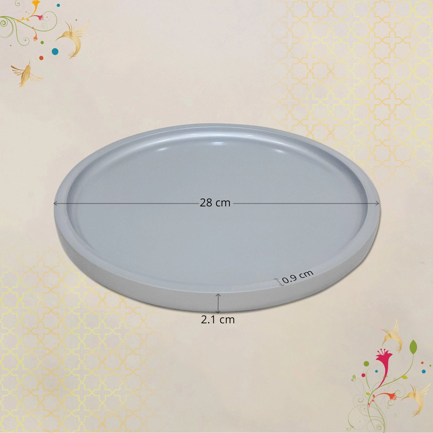 Silver Round Decorative Tray with Gold Trim