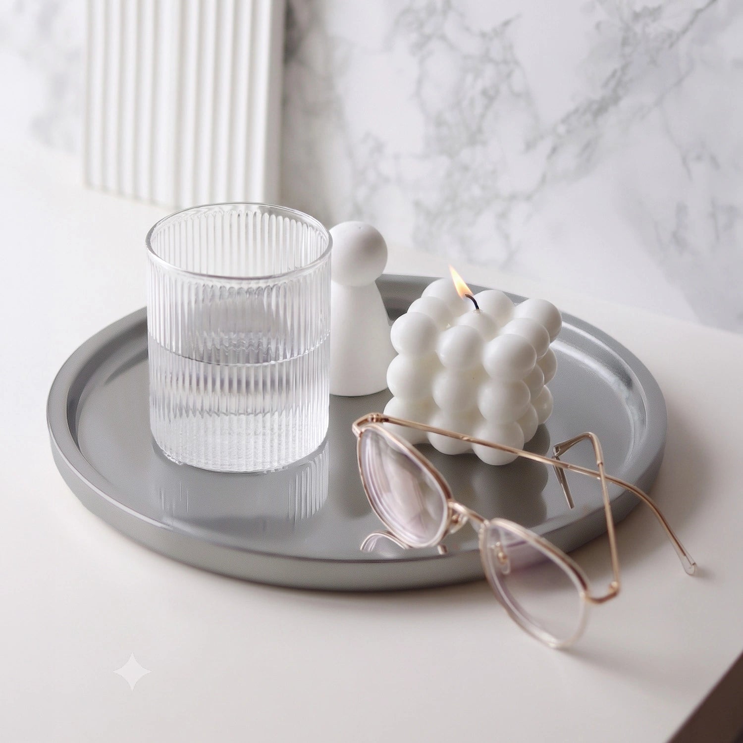 Silver Round Decorative Tray with Gold Trim