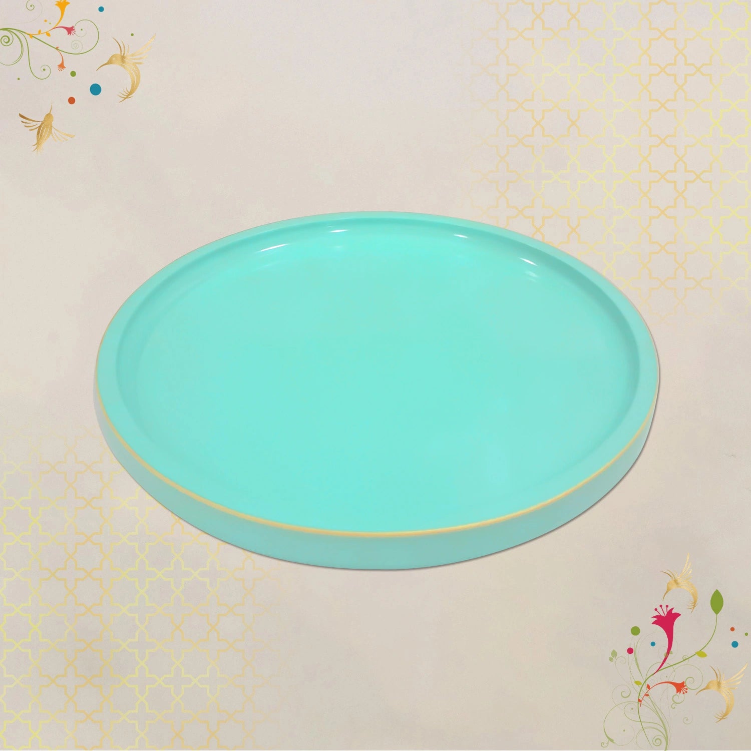 Tiffany Round Decorative Tray with Gold Trim