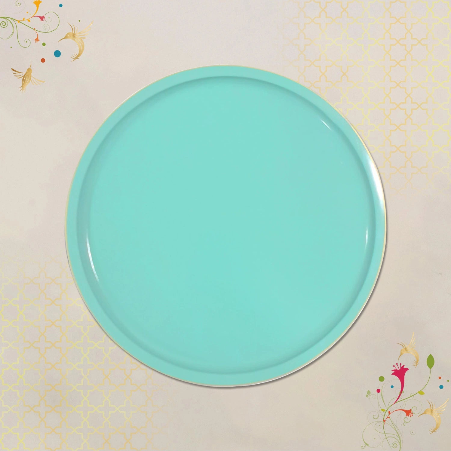 Tiffany Round Decorative Tray with Gold Trim