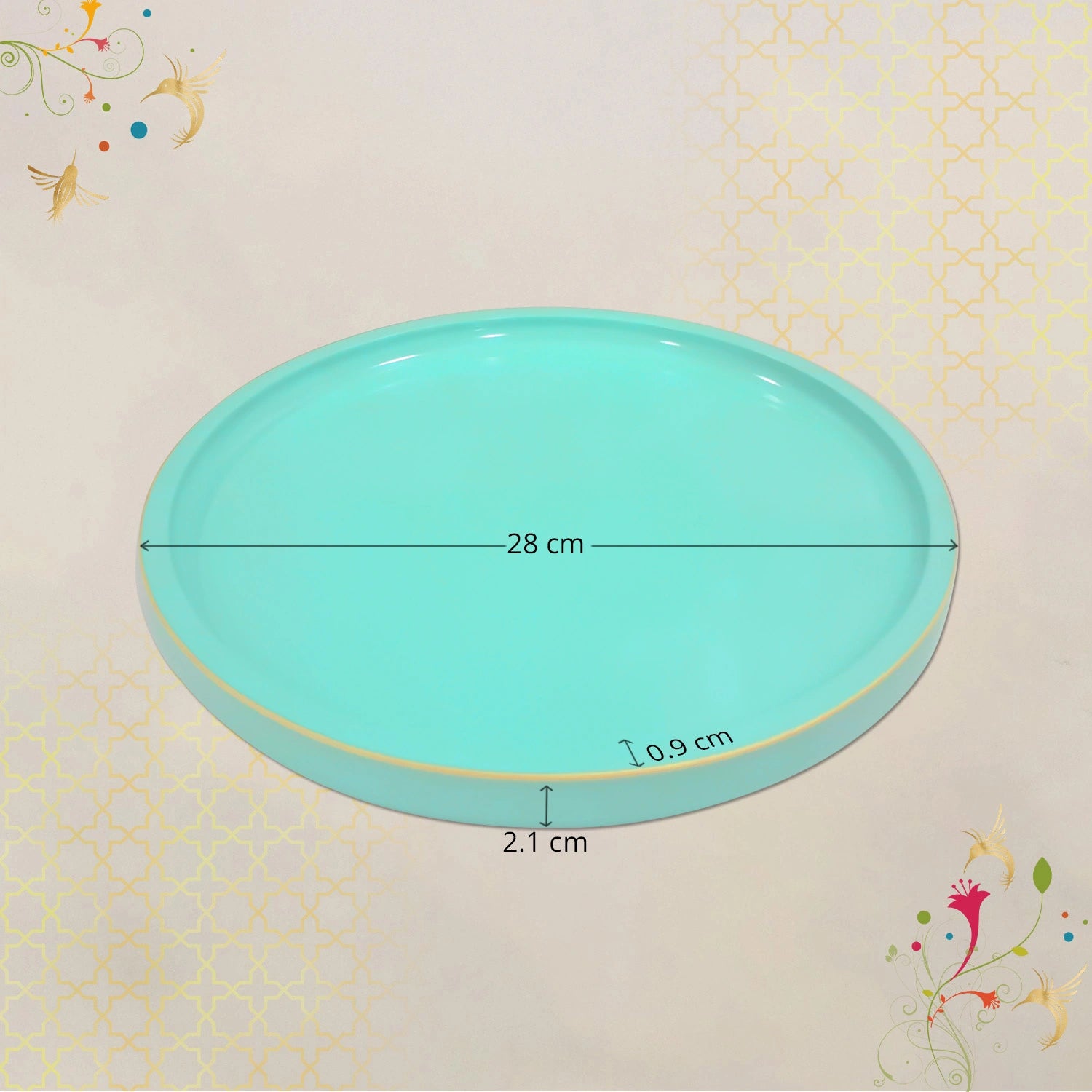 Tiffany Round Decorative Tray with Gold Trim