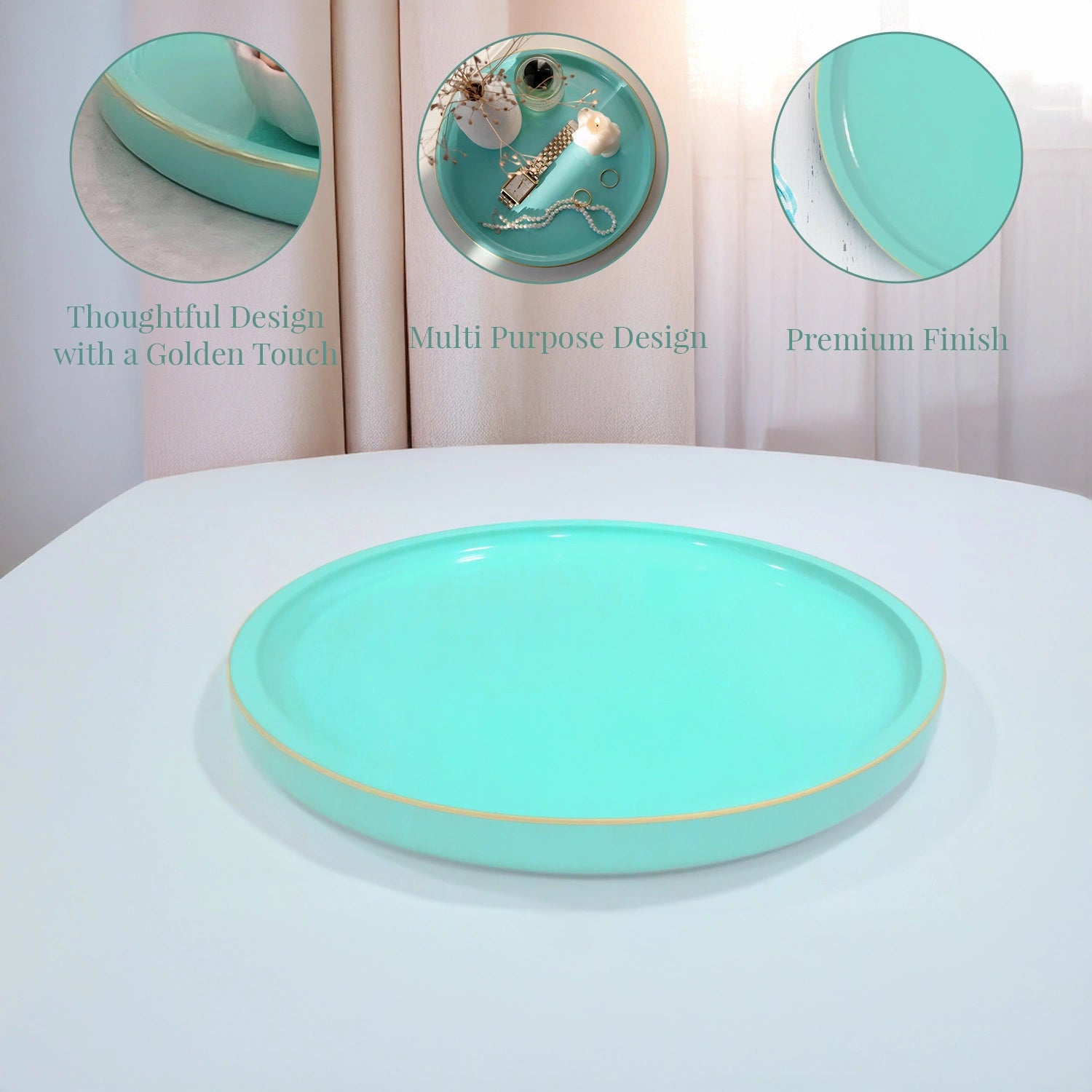 Tiffany Round Decorative Tray with Gold Trim