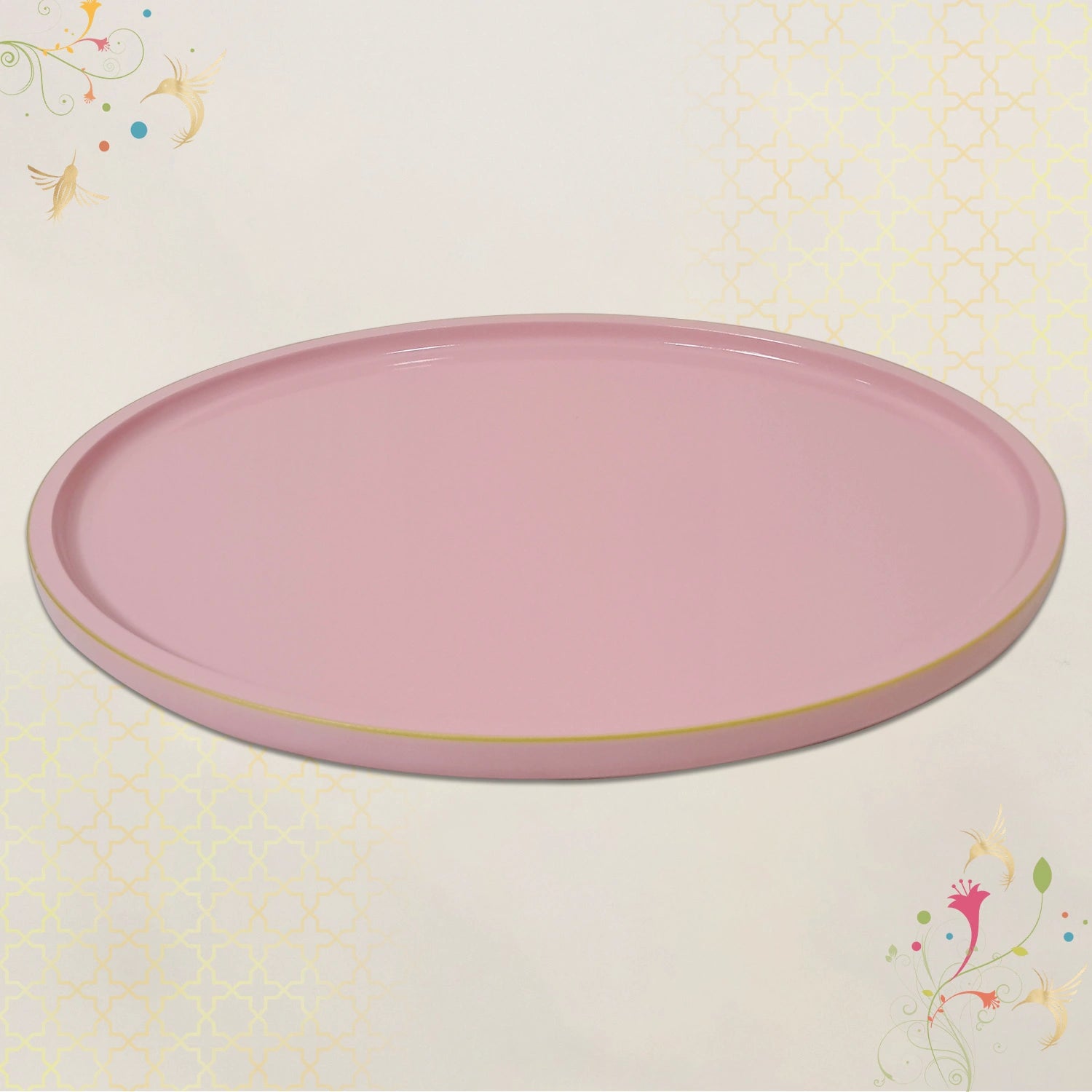 Baby Pink Oval Wooden Decorative Tray