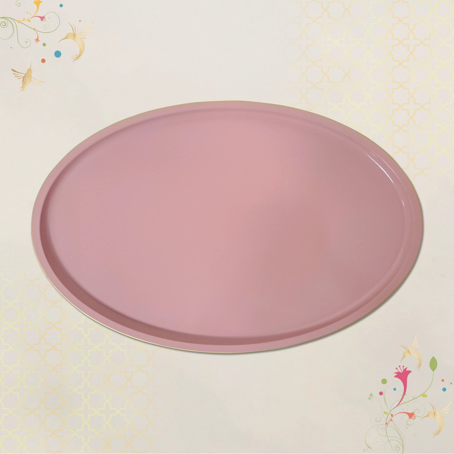 Baby Pink Oval Wooden Decorative Tray