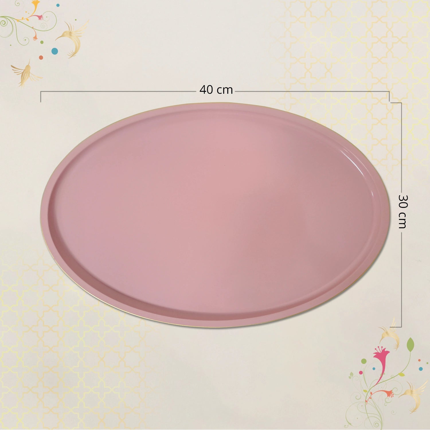 Baby Pink Oval Wooden Decorative Tray