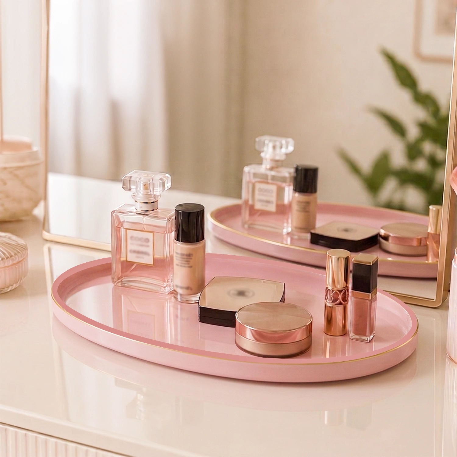Baby Pink Oval Wooden Decorative Tray