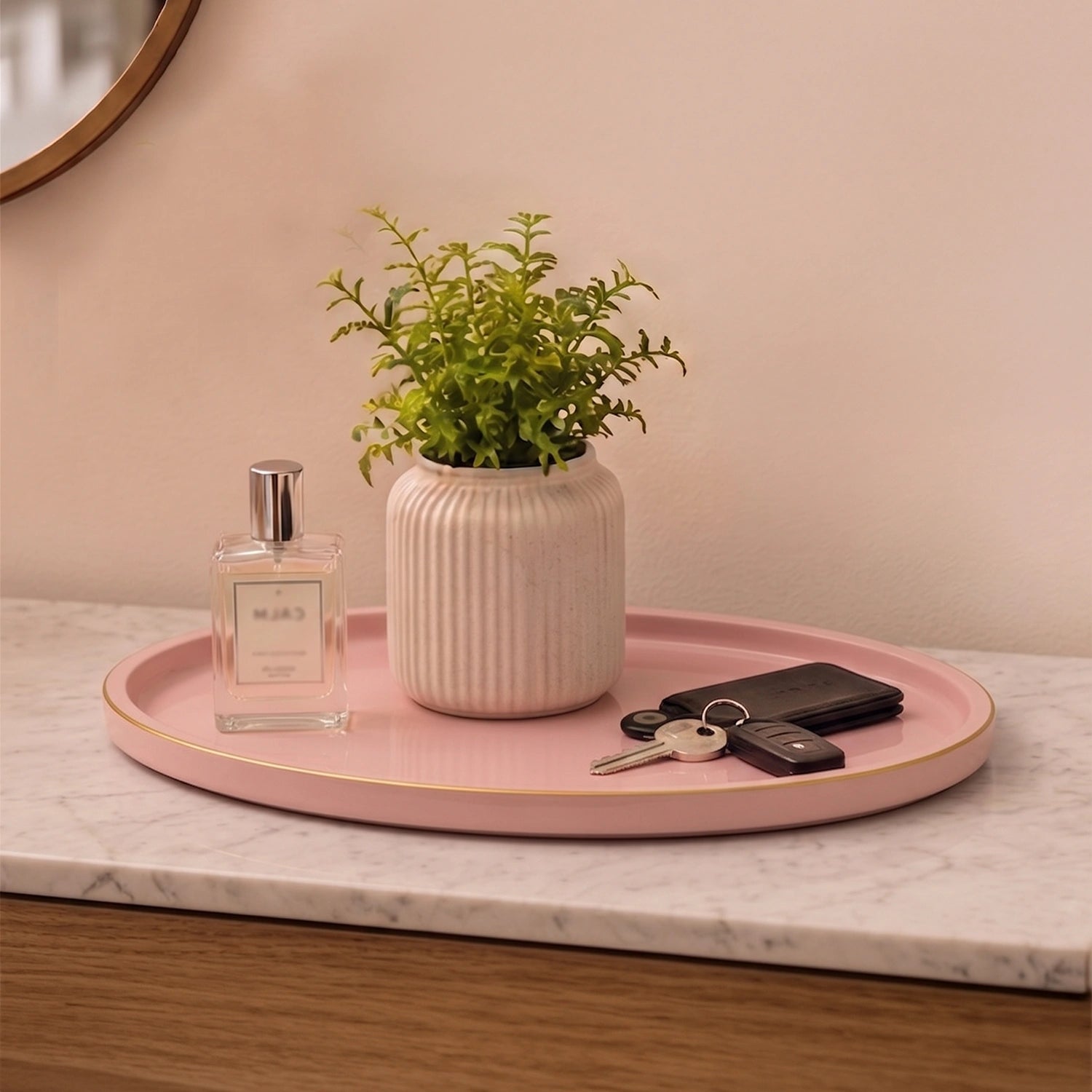 Baby Pink Oval Wooden Decorative Tray