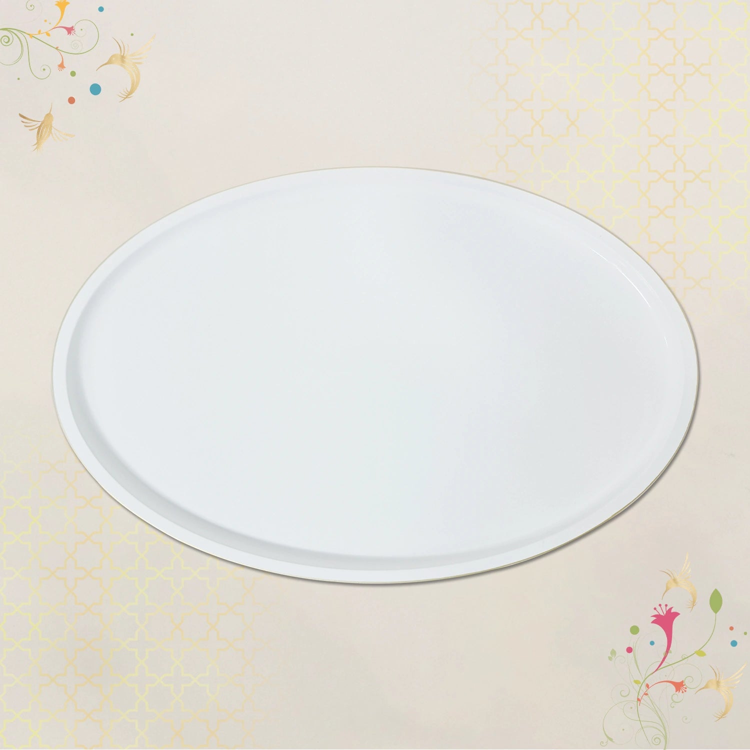Eggshell Oval Wooden Decorative Tray with Gold Trim