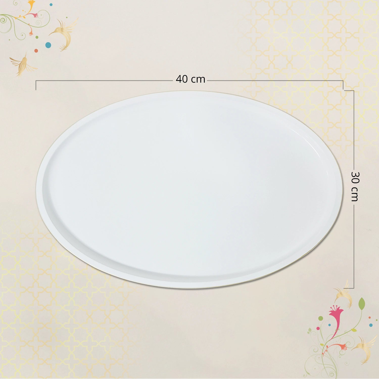 Eggshell Oval Wooden Decorative Tray with Gold Trim