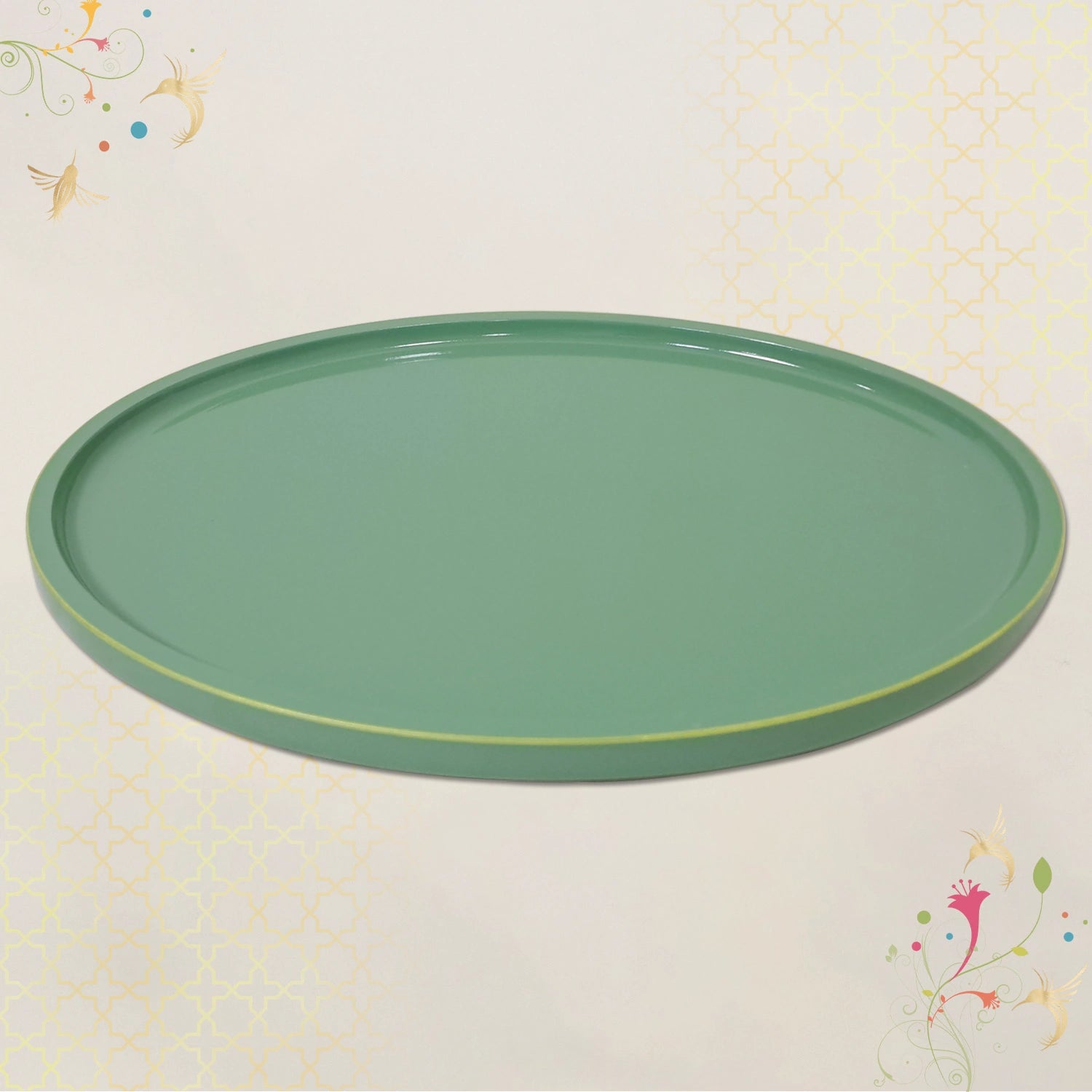 Sage Oval Wooden Decorative Tray with Gold Trim