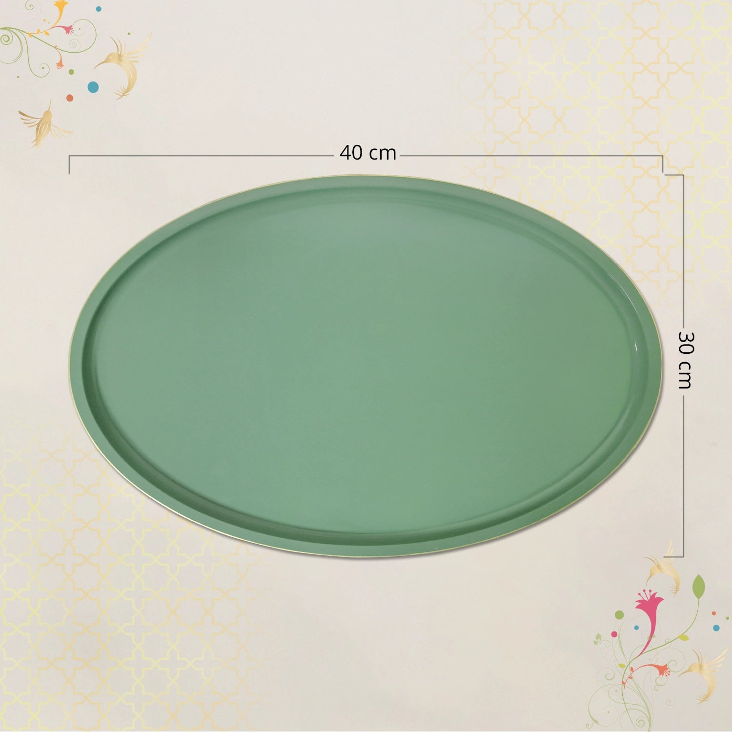 Sage Oval Wooden Decorative Tray with Gold Trim