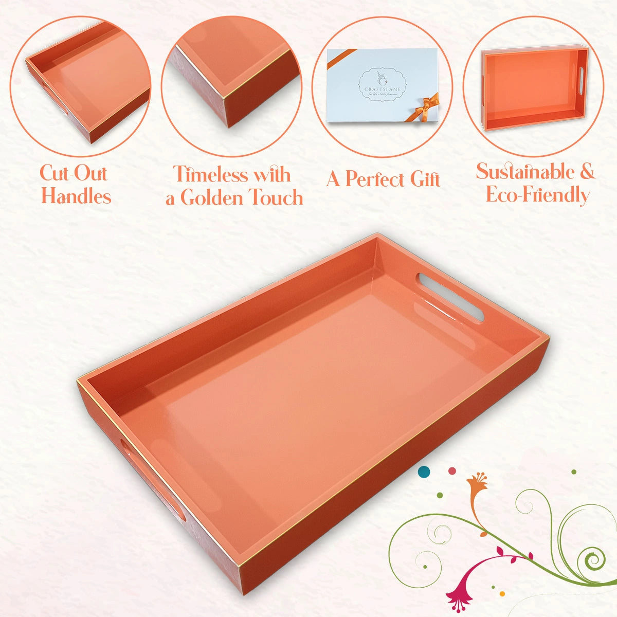 Classic Handcrafted Solid Salmon Wooden Serving Trays 12x8 Inch