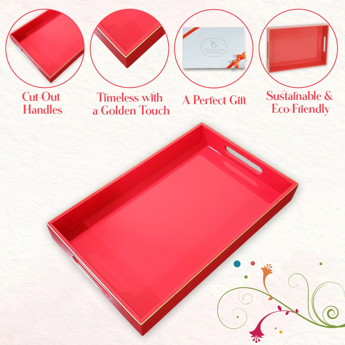 Classic Handcrafted Solid Strawberry Wooden Serving Trays 12x8 Inch