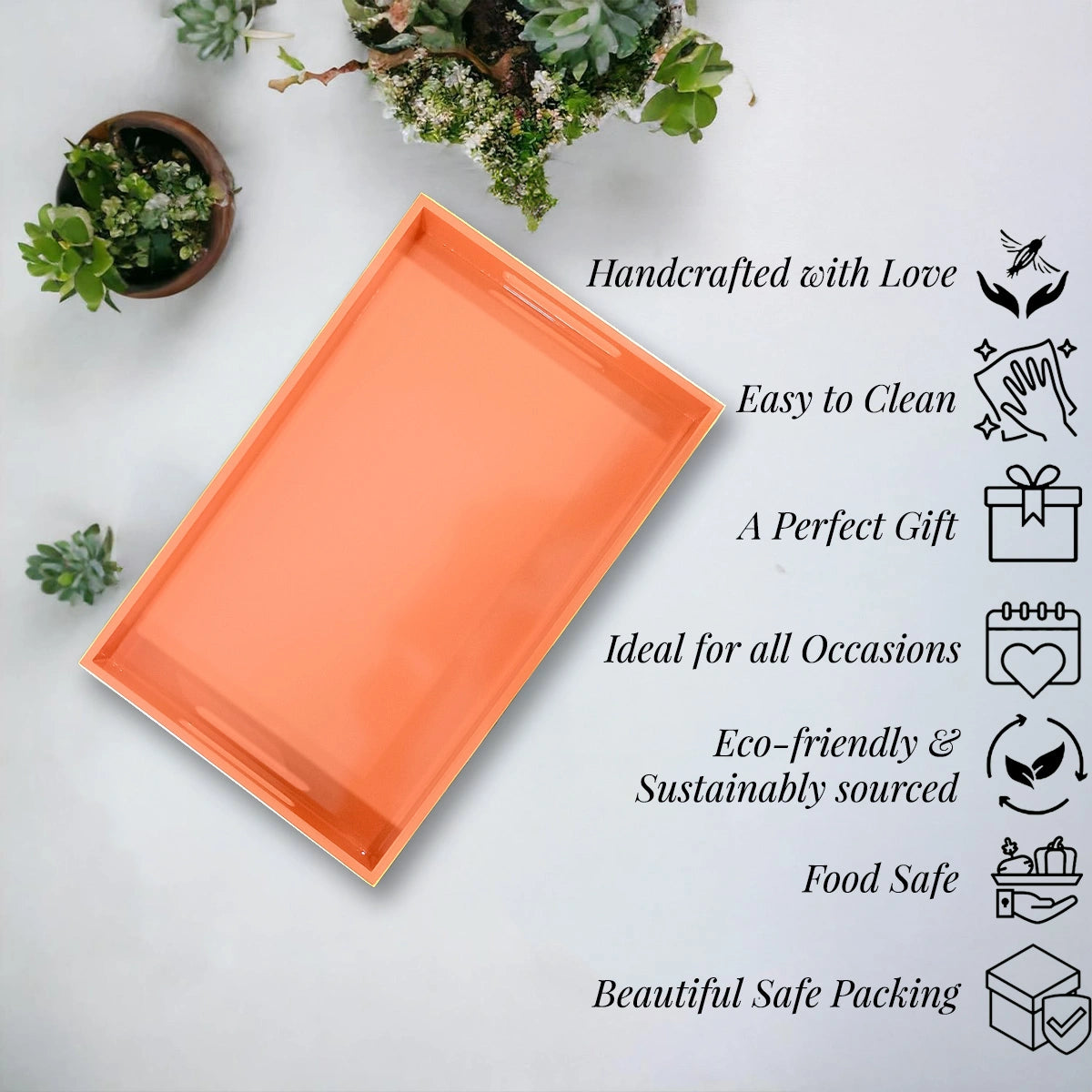 Classic Handcrafted Solid Salmon Wooden Serving Trays 12x8 Inch